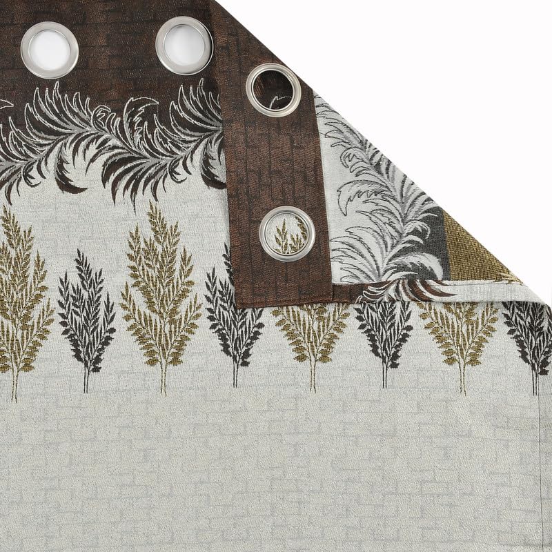 Image of Exporthub Jacquard Jute Curtains 9 feet Long Set of 2 Piece Brown Room Darkening Eyelet Long Door Curtain - for Living Room and Bedroom (EHSPR975 94)