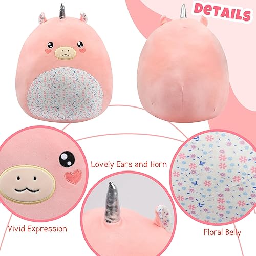 Miniatura 3 de Almohada grande de felpa de unicornio de 20 pulgadas con vientre floral, lindo juguete de peluche suave para abrazar, animal de peluche jumbo para