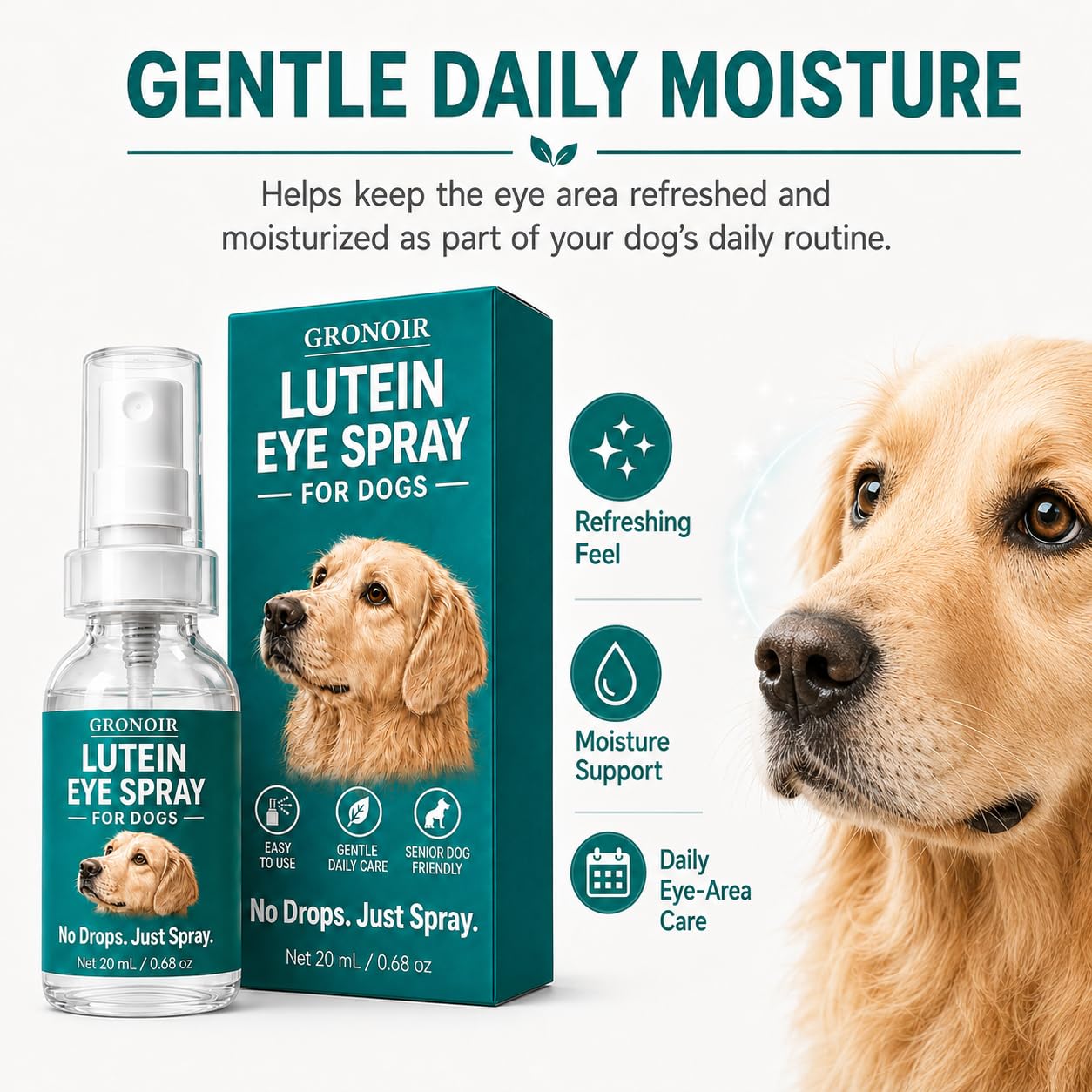 Gronoir Lutein Eye Spray for Dogs, Daily Dog Eye Area Care Mist with Marigold Flower Extract, Vitamin E and Bilberry, Easy Once-Daily Application, 20 Ml / 0.68 Fl.Oz — Amazon image 4