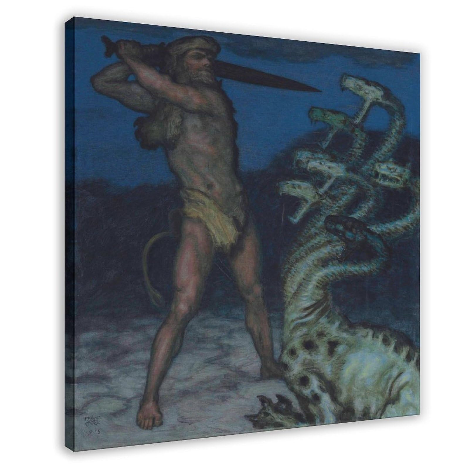 WCYB Hercules And The Hydra – Franz Von Stuck Mythological Art Nouveau Print – Dramatic Vintage Classic Prints Posters Canvas Deco Paintings Wall Art For O