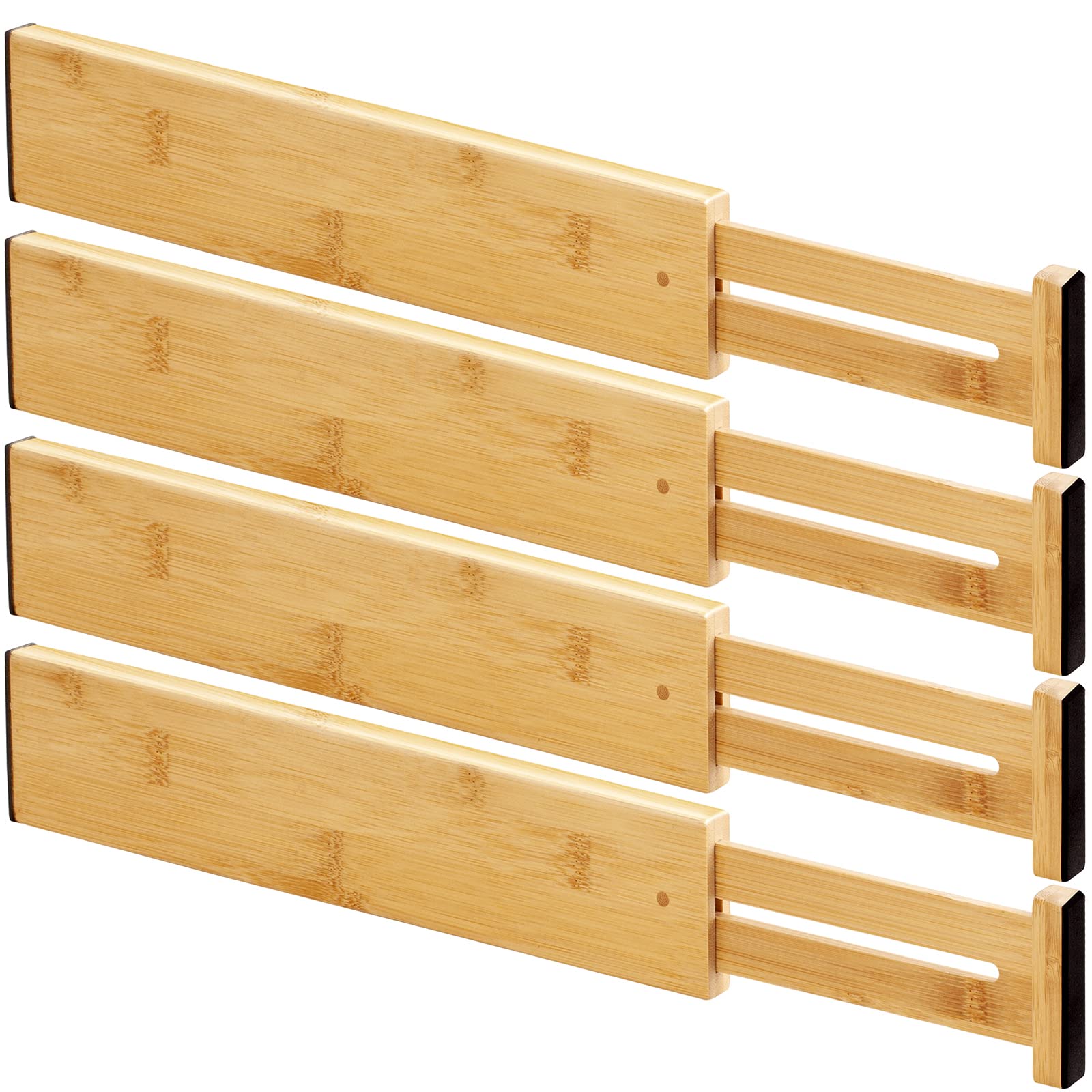 HuadiBamboo Drawer Dividers Organizers (17.72"-21.65") 4-PACK Expandable Drawer Organization Separators For Kitchen, Dresser, Bedroom, Bathroom and Office