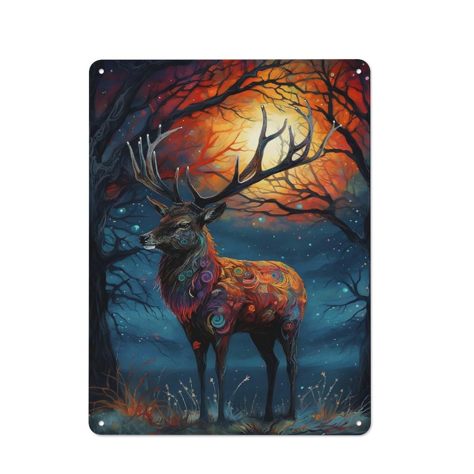 Junmoney Style-14 Retro Metal Wall Sign 40X30cm Featuring Deer In Sunset For Pub Or Café, For Garage, Workshop And Man Cave Decoration