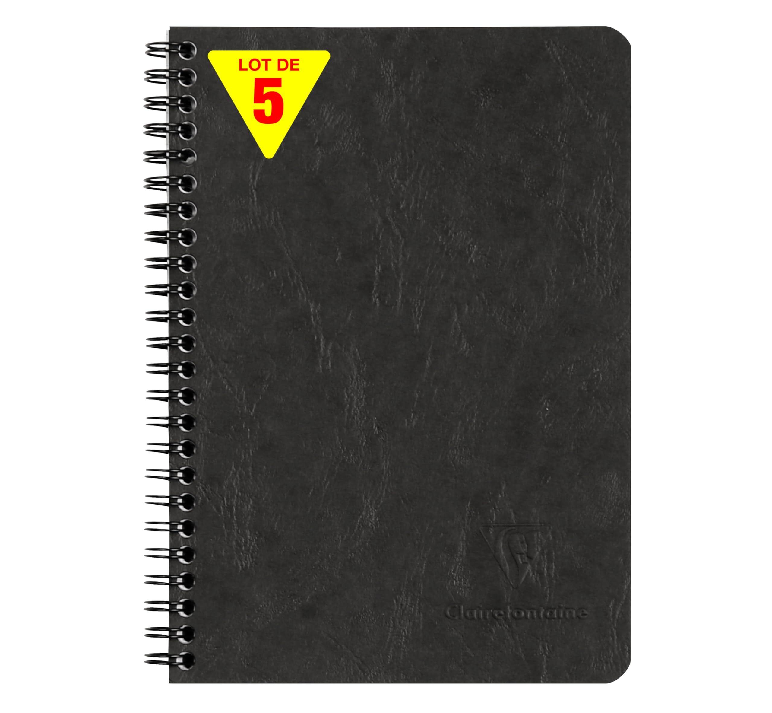 Clairefontaine 785661CPack Pack of 5 Black Age Bag Notebooks A5 14.8x21cm - 120 Detachable Pages + 3 Dividers w/ Storage Pockets - Grain Leather Card Covers