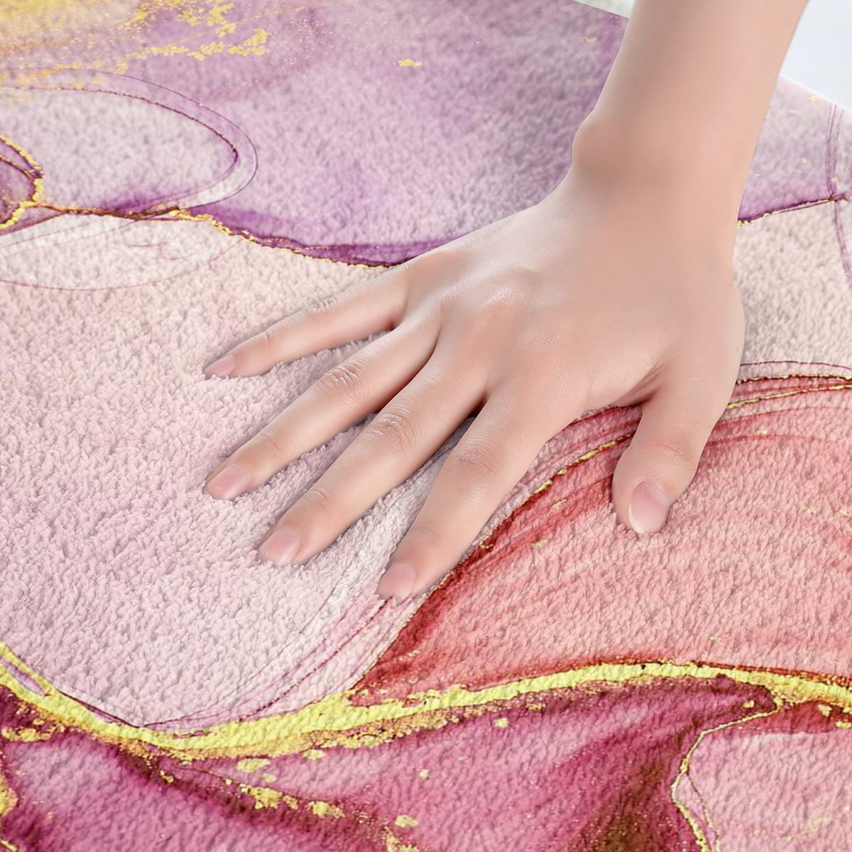 Pink Marble Bath Mats for Bathroom Non Slip Floor Mats Bath Rugs Set Luxury Purple Golden Marble Abstract Art Ultra Thick Soft Microfiber Door Mats for Kitchen/Living Room Bedroom 16"x24" - Image 2