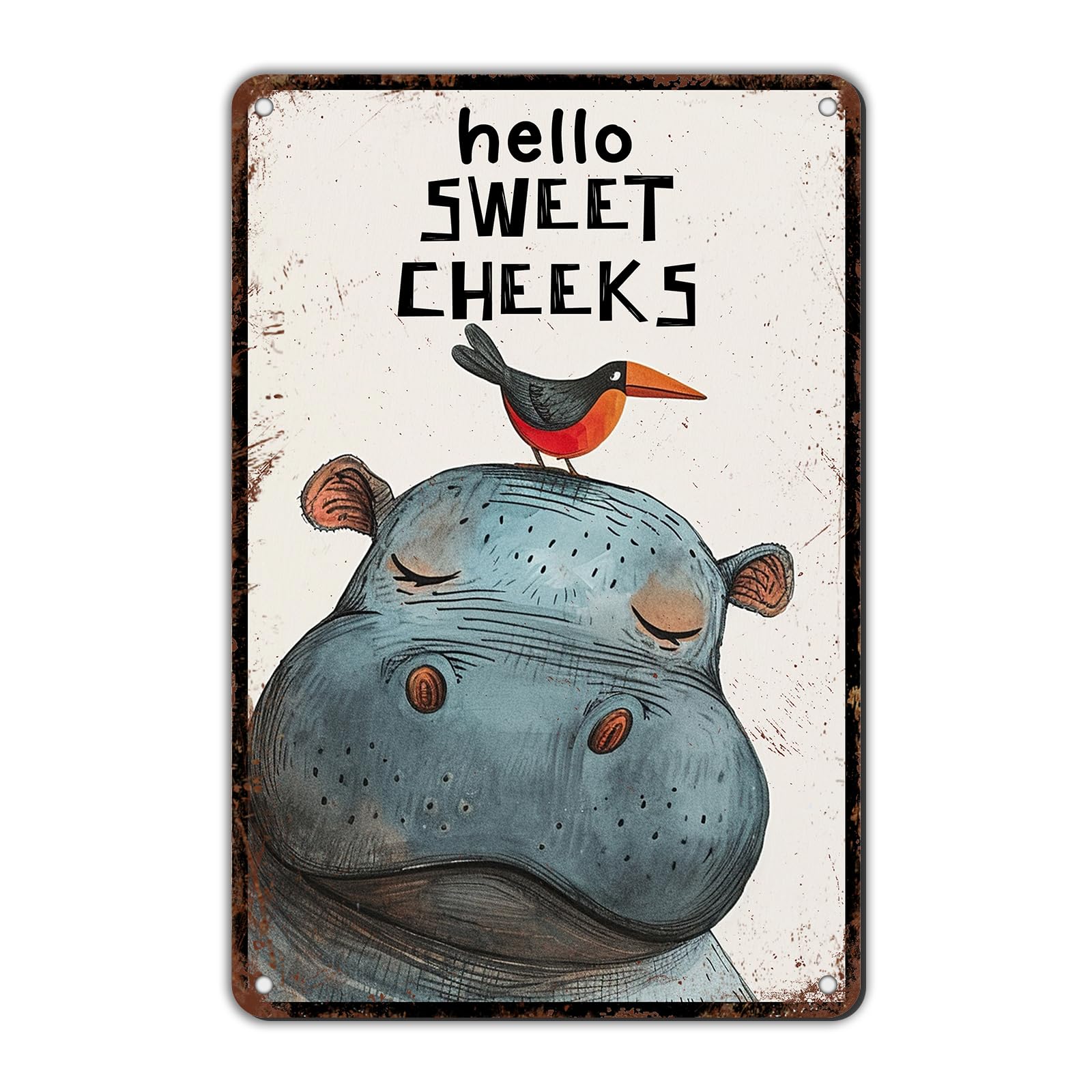 Anceky Sign Hallo Sweet Cheeks Metal Tin Sign Funny Wall Decor for Backyard Outside Home Bedroom Kitchen 12×8 Inch