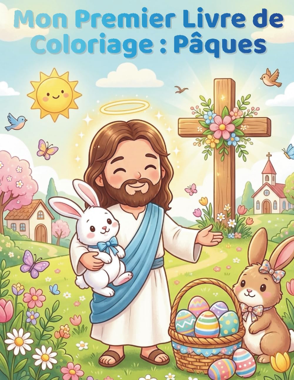 Mon Premier Livre de Coloriage : Pâques: 50 dessins simples de Pâques et chrétiens pour tout-petits avec des lapins, des œufs, des poussins et la Sainte Croix | Grand format et impression recto