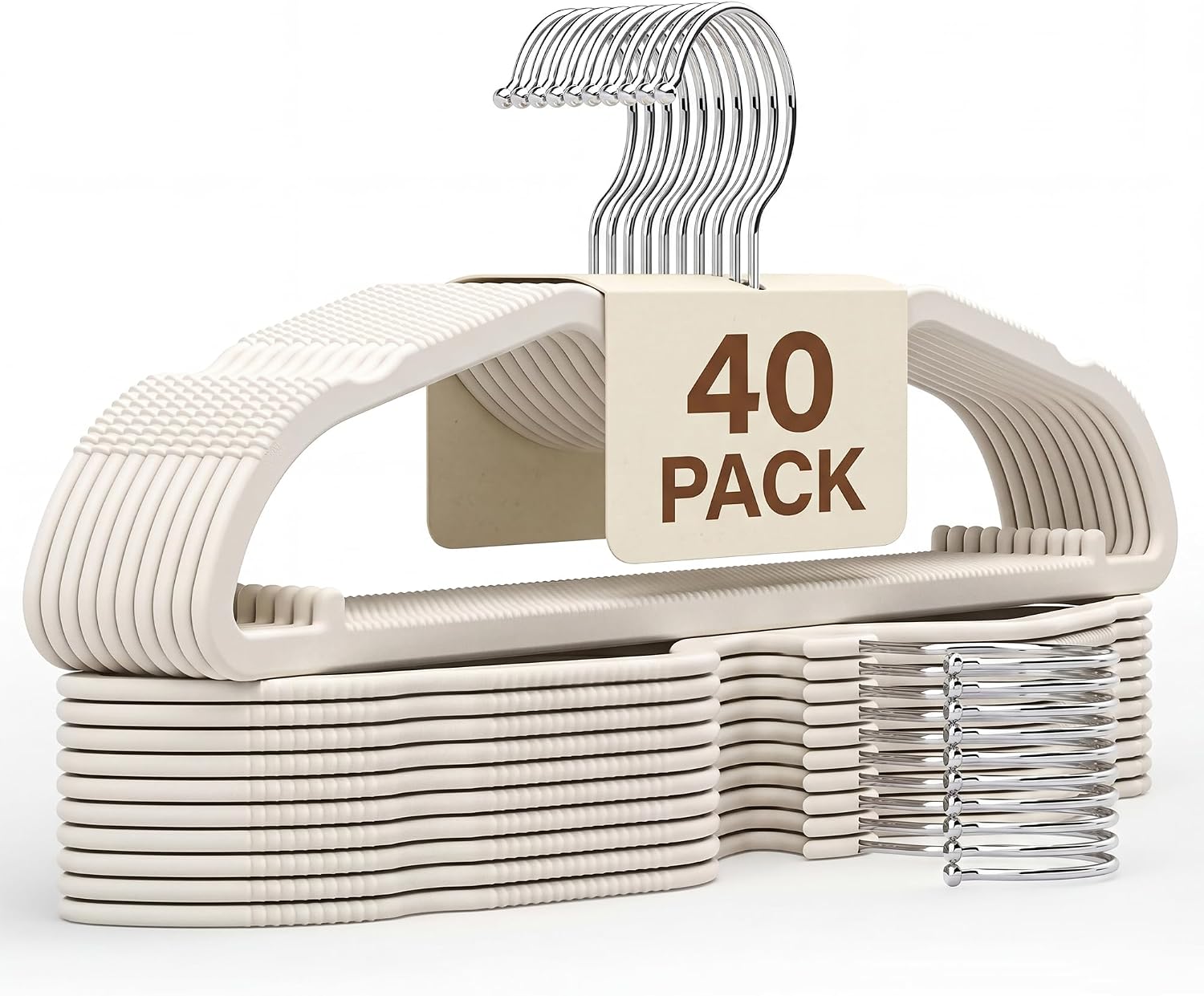 40 Pack Short Neck Hangers - Ultimate Value Set, Upgraded Liquid Silicone Non-Slip Space Saving Clothes Hangers, Heavy Duty Coat Hangers, 360° Swivel Hook, Lint-Free, Cream