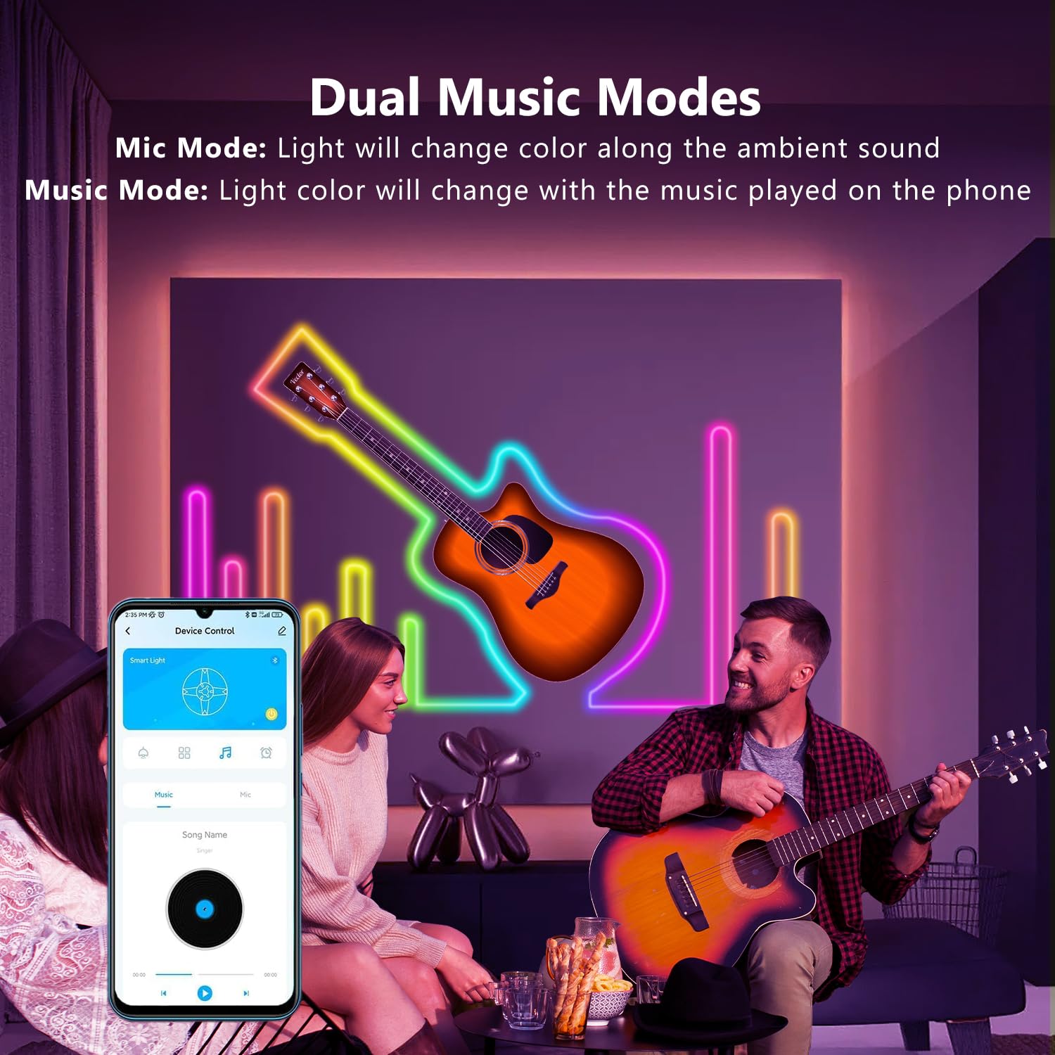 Dalattin Luces LED Inteligentes WiFi De 130 Pies, Funciona Con Alexa Google Assistant, Control Remoto De Voz Con Aplicación, Tira De Luces LED RGB Que Cambian De Color, Sincronización De Música