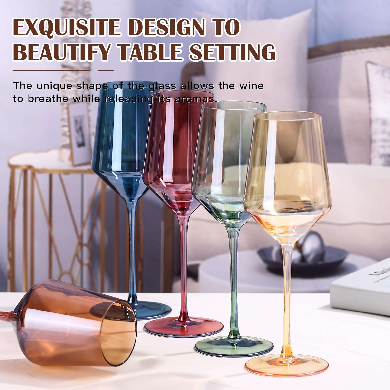 Bicchieri Da Vino Soffiati A Mano Paracity - Set Da 4, Vetro Senza Piombo - Per Bianco E Rosso - Foto 3