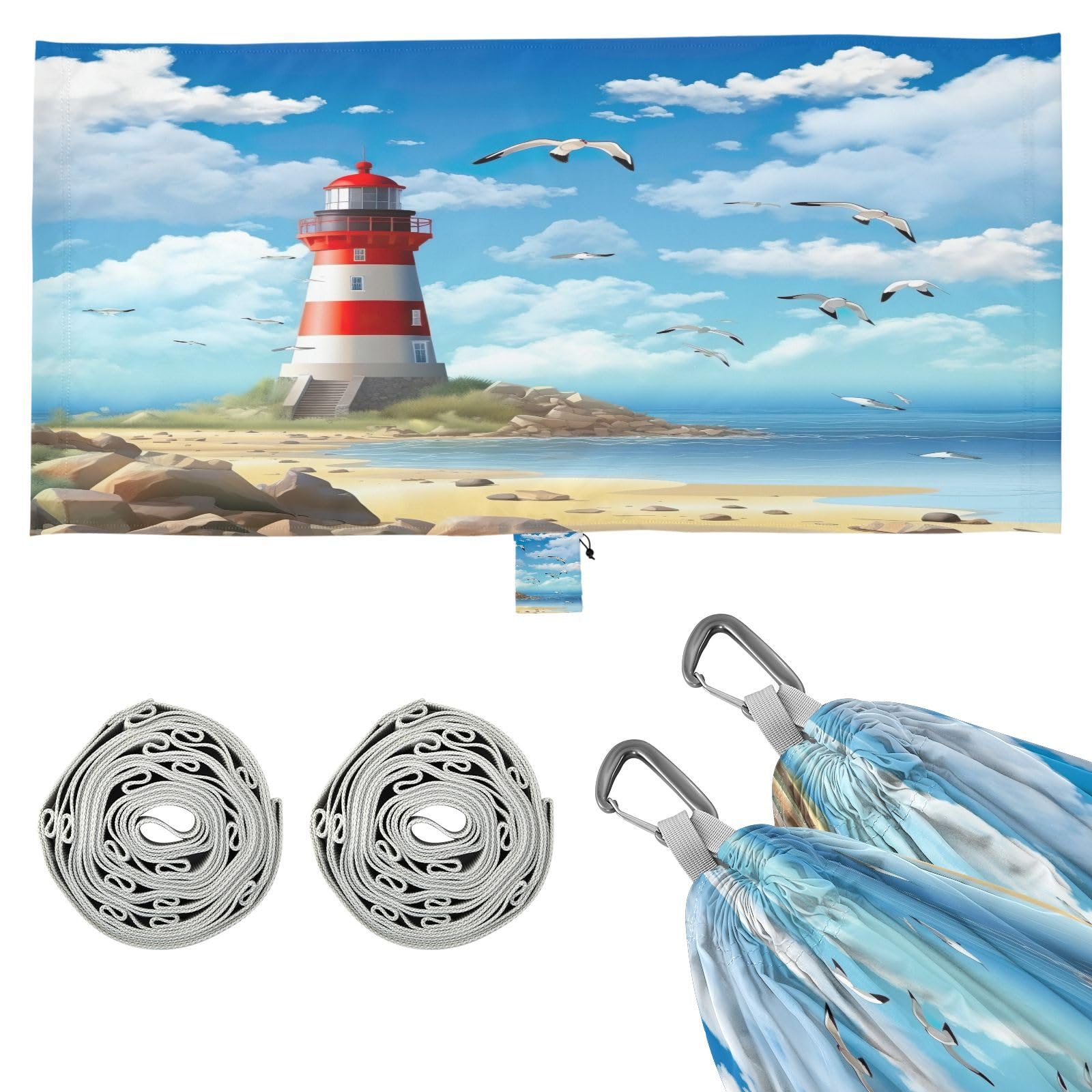 Haskirky Manga Lighthouse Camping Hammock, Single Portable Hammocks with Tree Straps & Attached Carry Bag, 330Lbs Capacity Perfect for Outside Indoor Hiking Beach Backpack Travel