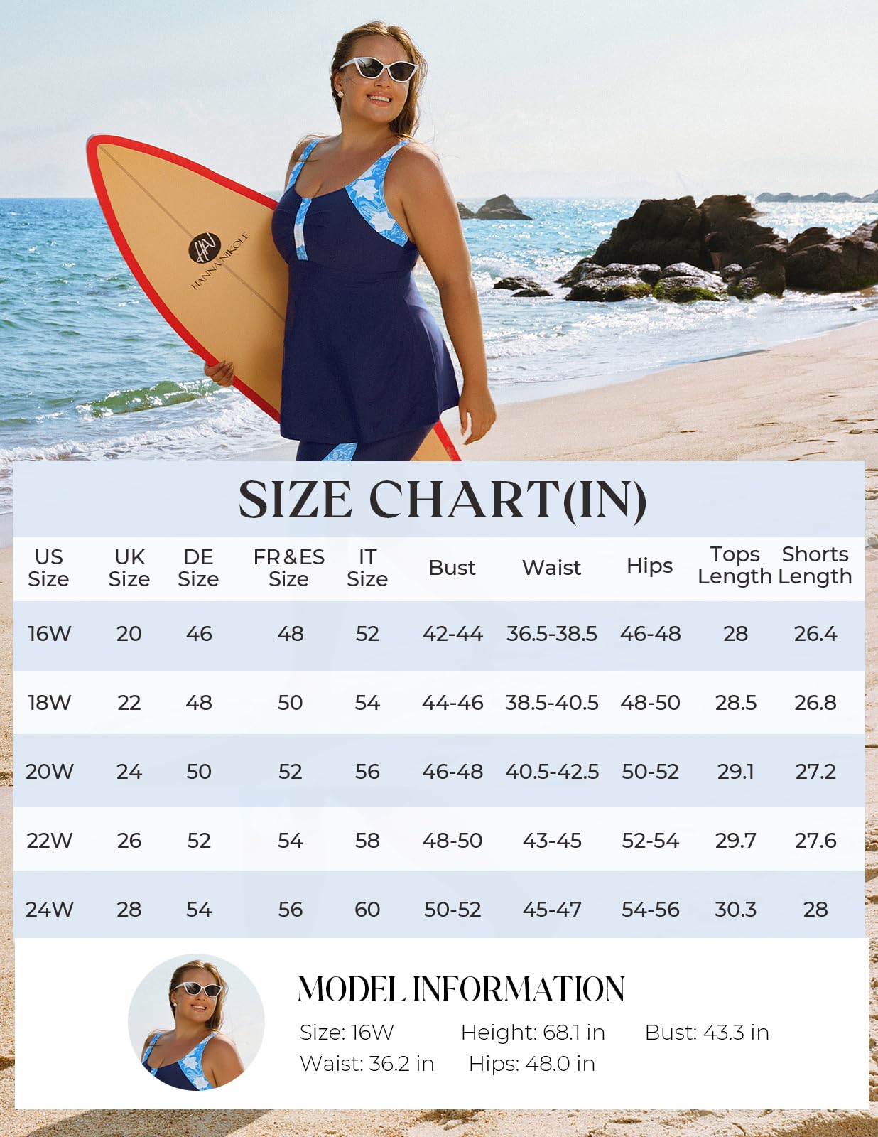 Hanna Nikole Tankini Maillot De Bain Grande Taille pour Femme Tankini Push Up Ensemble 2 Pièces Contrôle du Ventre Taille Haute Maillot De Bain D'Été avec Short De Bain