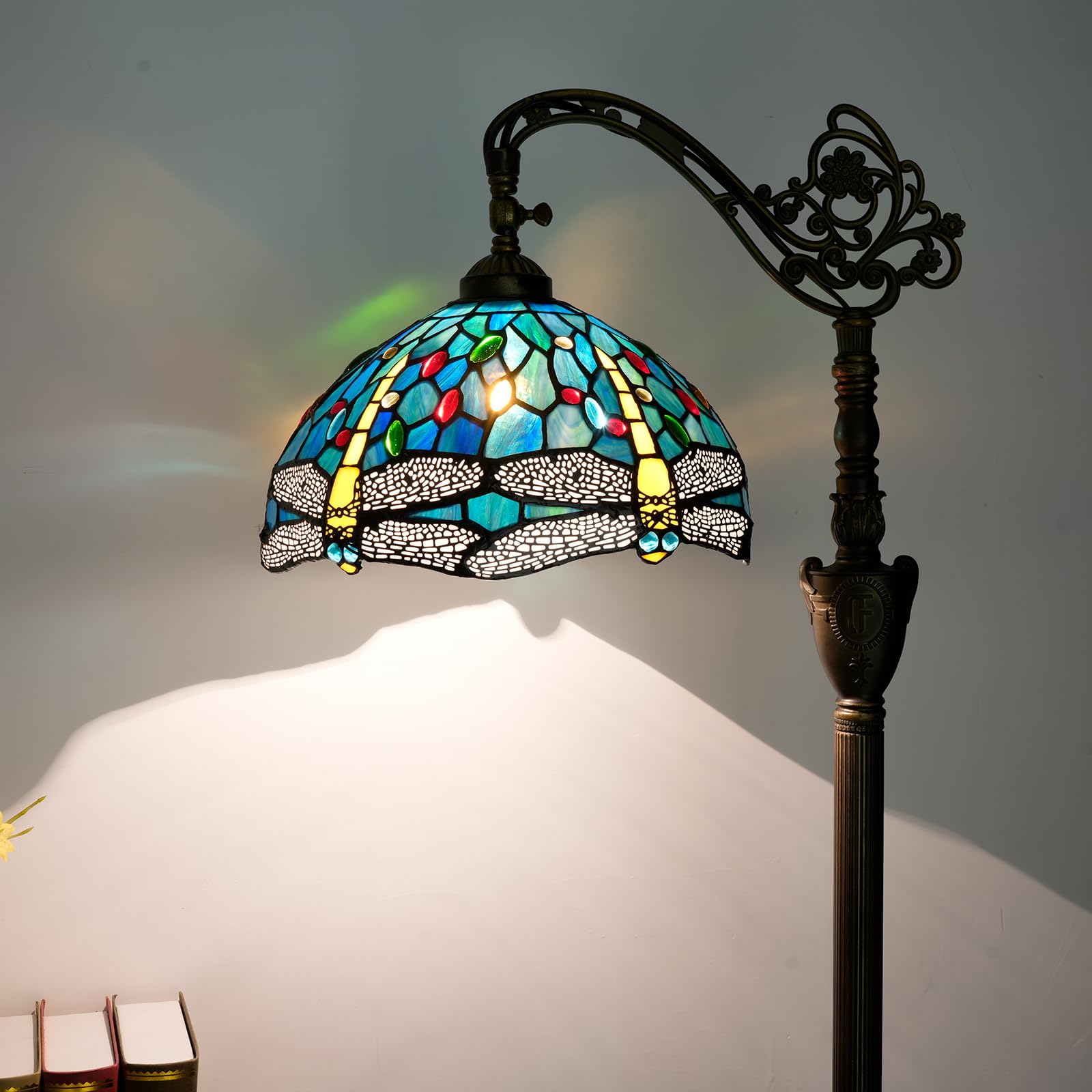 Lampa podłogowa Tiffany Vintage Lampa stojąca Zielono-niebieska lampka podłogowa ze szkła witrażowego Rustykalna lampa podłogowa z regulowanym kątem nachylenia do dekoracji wnętrz Salon Sypialnia