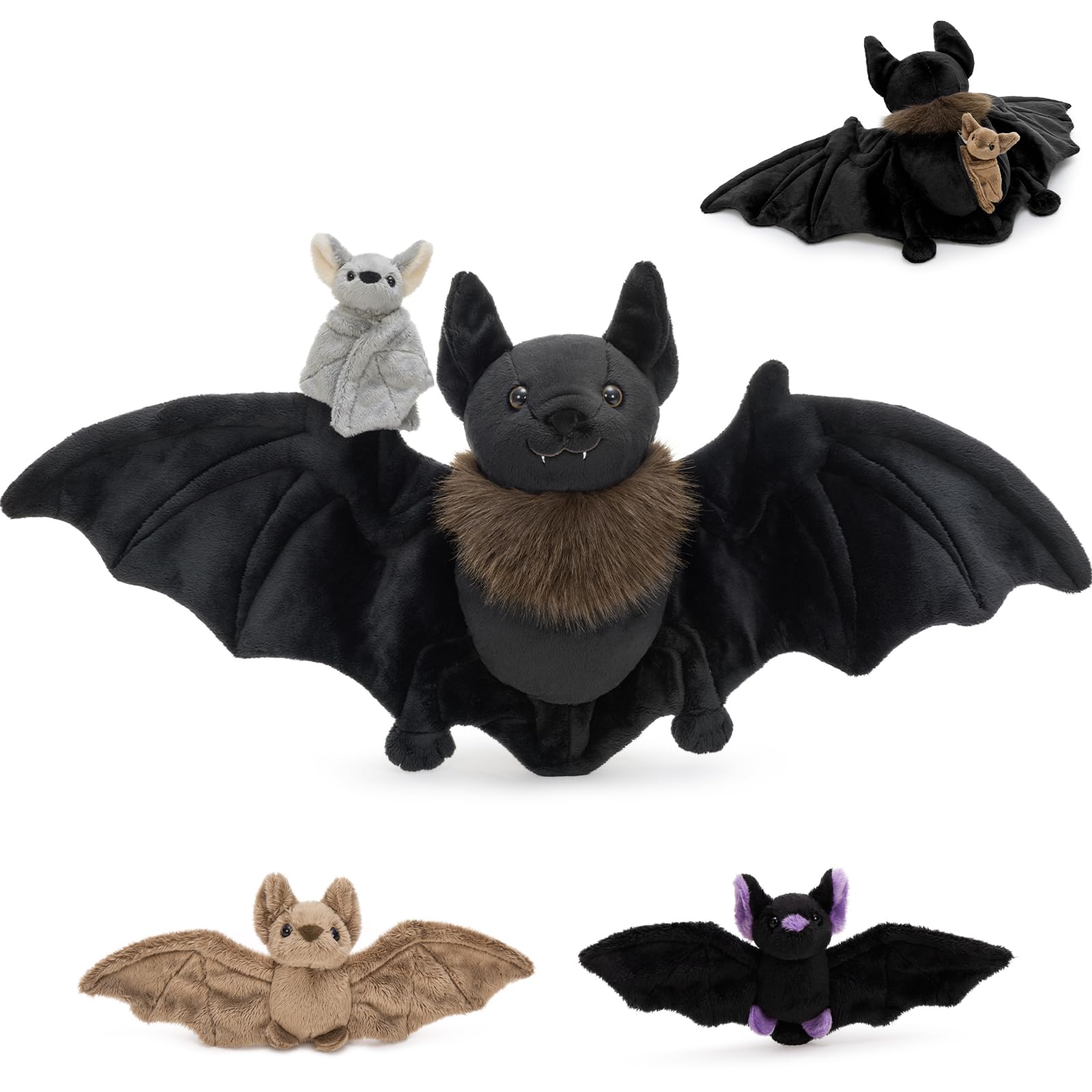 MorisMos Giant Bat Teddy Soft Toy, 80cm Black Bat with 3 Cuddly Baby Inside, Big Fluffly Stuffed Animal, Realistic Large Kawaii Plushy Gift for Kids Birthday — image 1