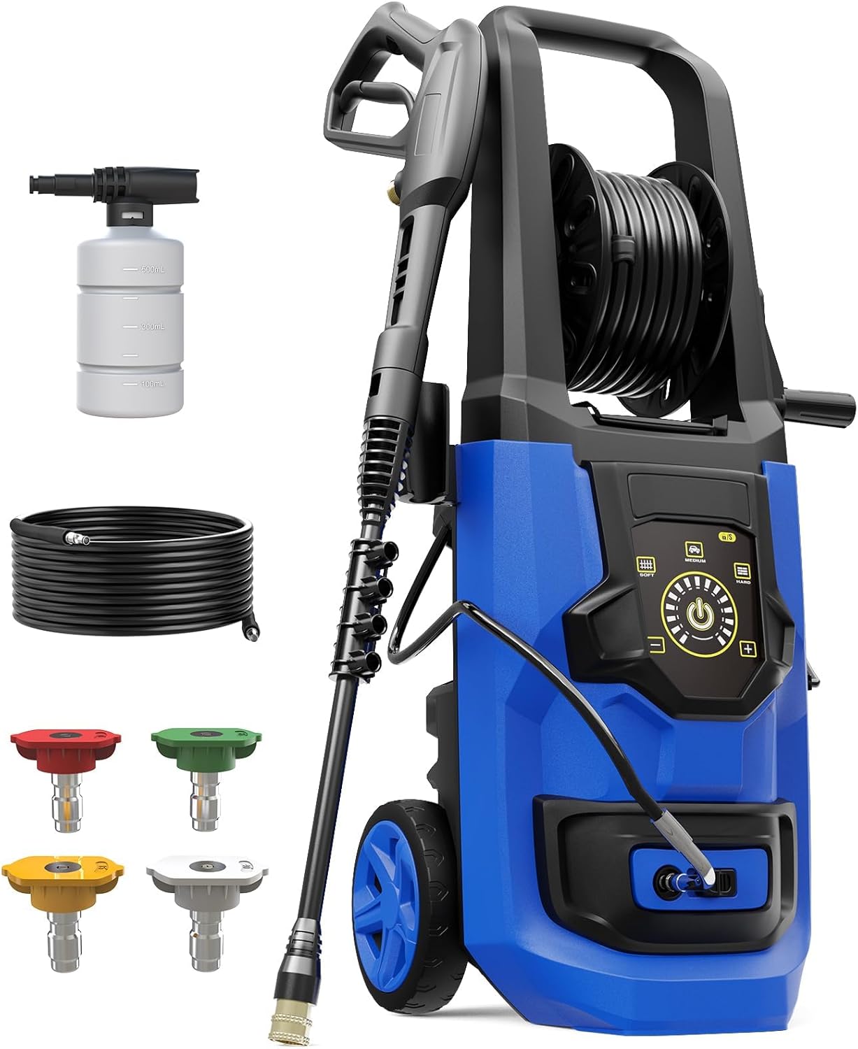 Pressure Washer, 5000PSI Max 3.2GPM Power Washer Adjustable Touch Screen with 35FT Power Cord, 20FT Hose, 4 Nozzles for Driveways Furniture or Cars, Blue
