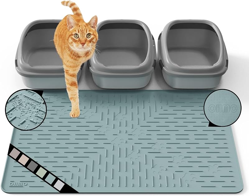 Tapete para Caixa de Areia de Gatos OHMO XL em Silicone Azul-claro 95 x 64 x 7,6 cm