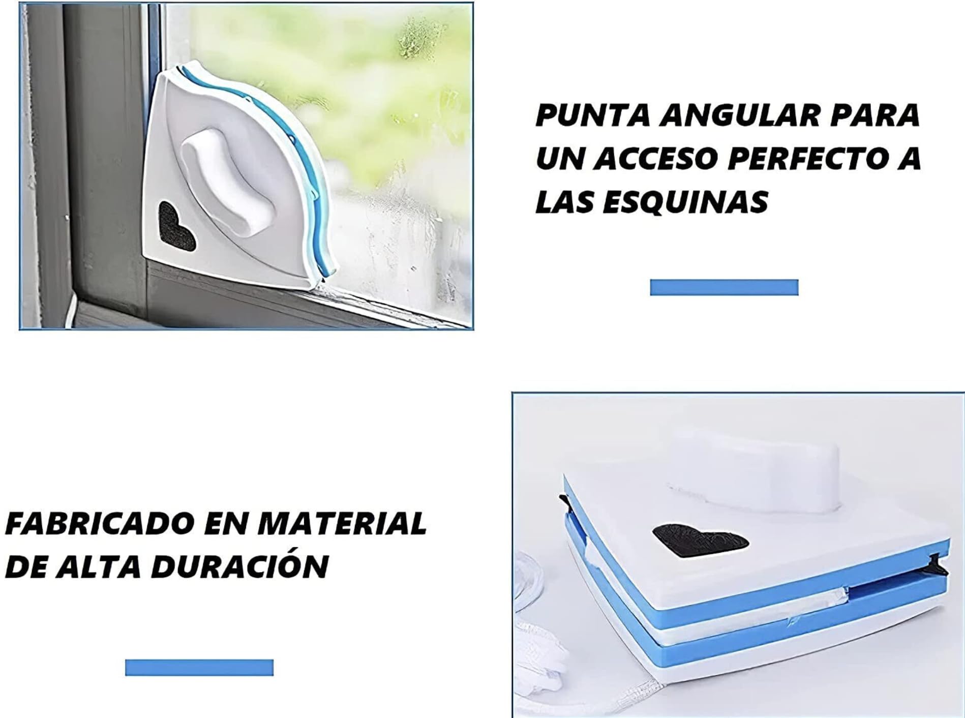 Nettoyeur de vitres à double face magnétique double face avec aimant puissant, nettoyant pour vitres double verre avec accès précis aux coins et kit de rechange complet inclus (blanc)