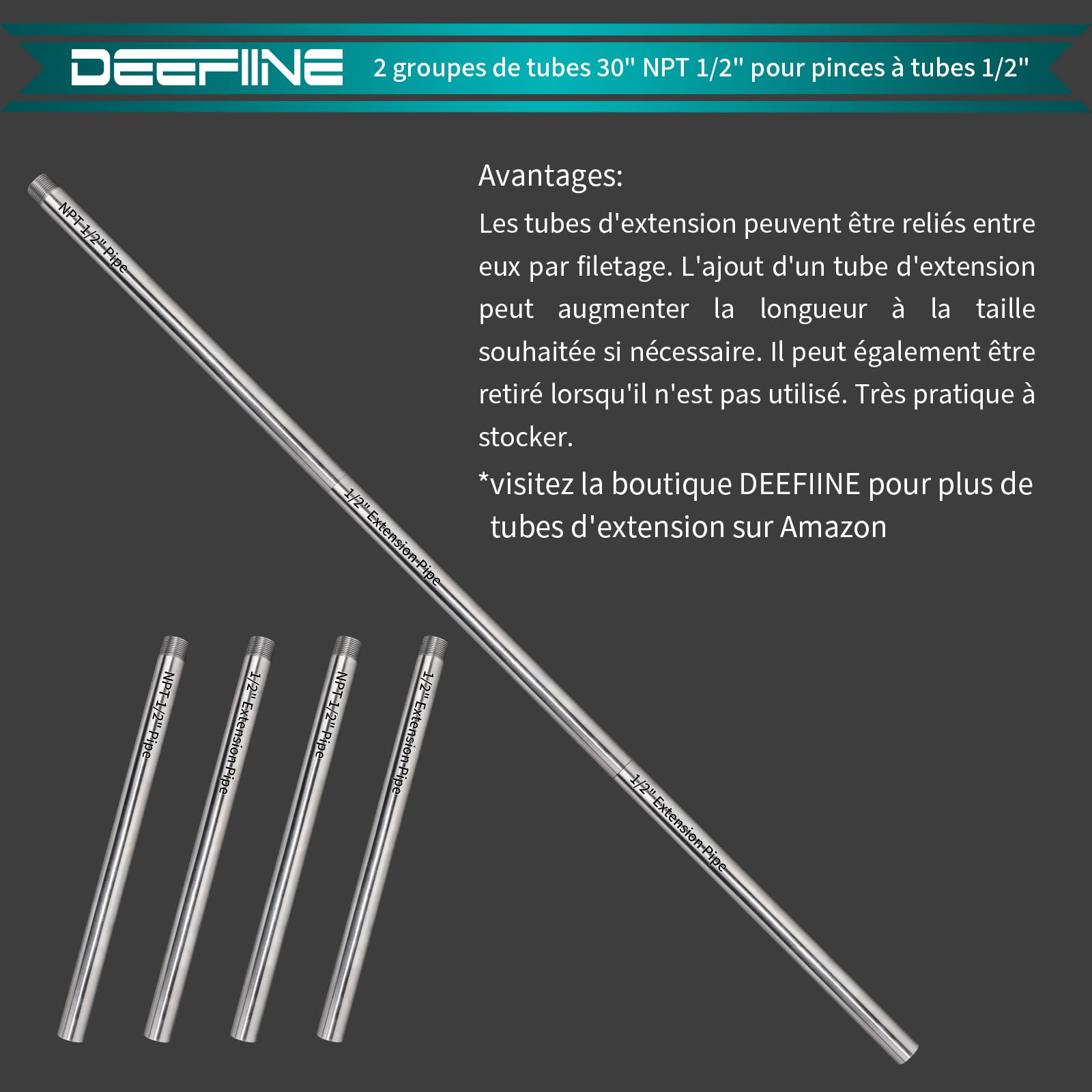 2 pièces 38CM 1/2 pouces mâle carte manchon Casting tube de tuyauterie en acier inoxydable avec tuyau d'extension de 38CM