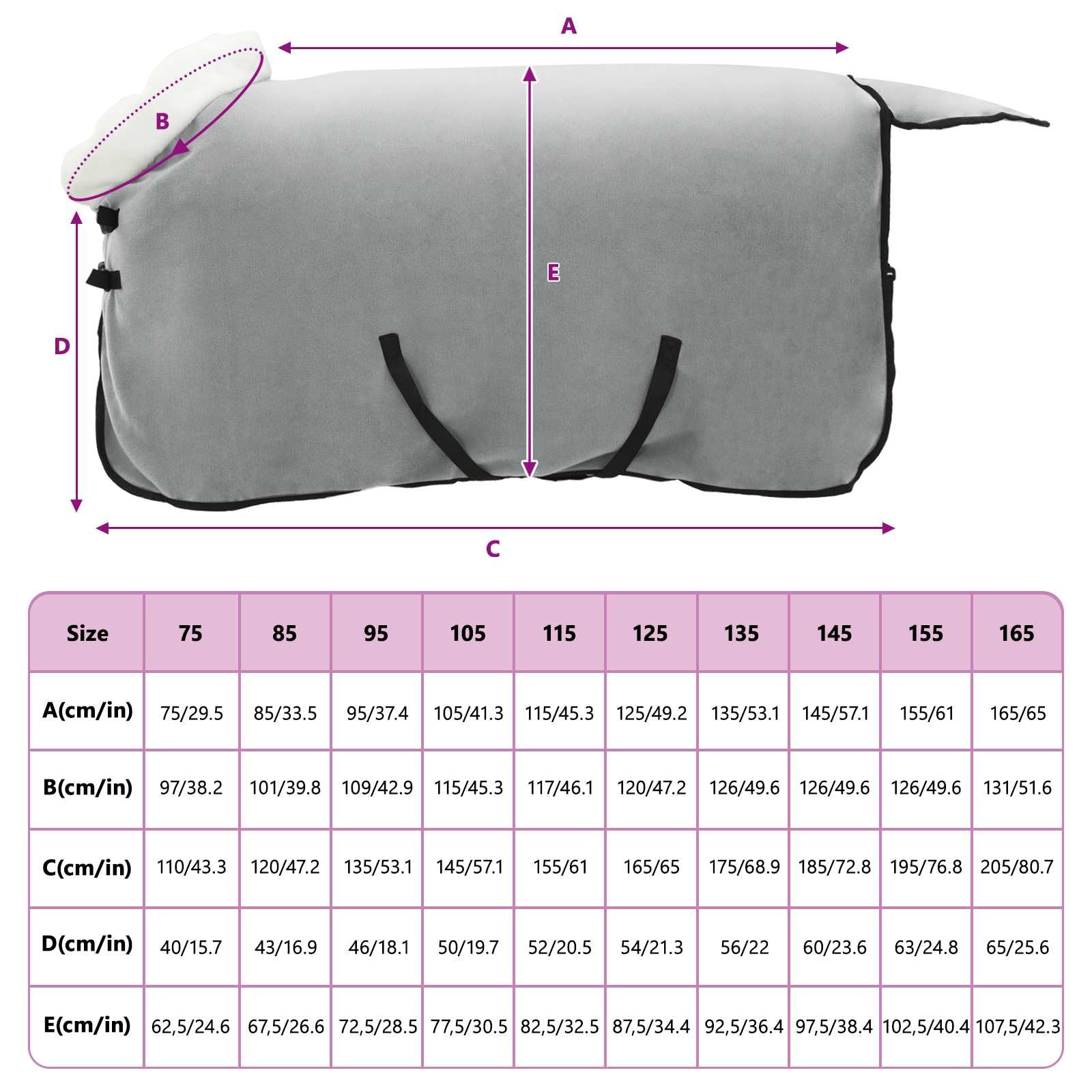 Manta para caballo, 75 cm, forro polar, resistente al viento, cálida y cálida, para exteriores, transición, paddock, protección transpirable, resistente a desgarros, ajuste cómodo