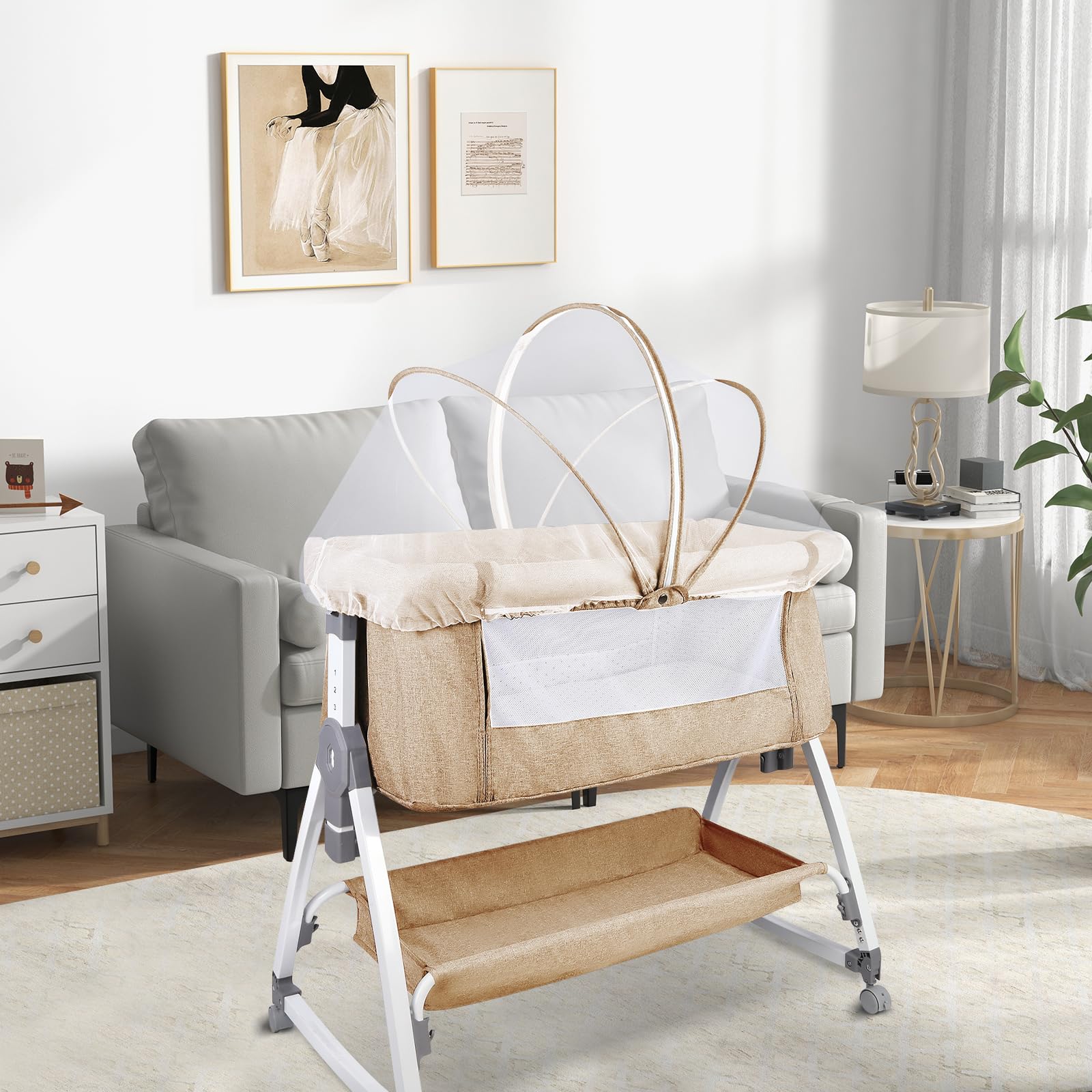Cuna Cododo para bebé 3 en 1, cuna Cododo con colchón y mosquitera, cuna para bebé, capacidad de carga 50 kg, compacta en 3 segundos, fácil de transportar, 80 x 40 x 100 – 115 cm