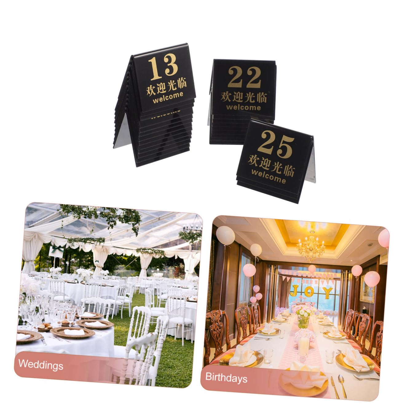 25 Stück Teiliges Acryl Tischnummern Doppelseitig Bedruckt Stabile Tischnummern für Hochzeit Bankett Party Eleganter Schwarzer Hintergrund mit Goldenen Zahlen