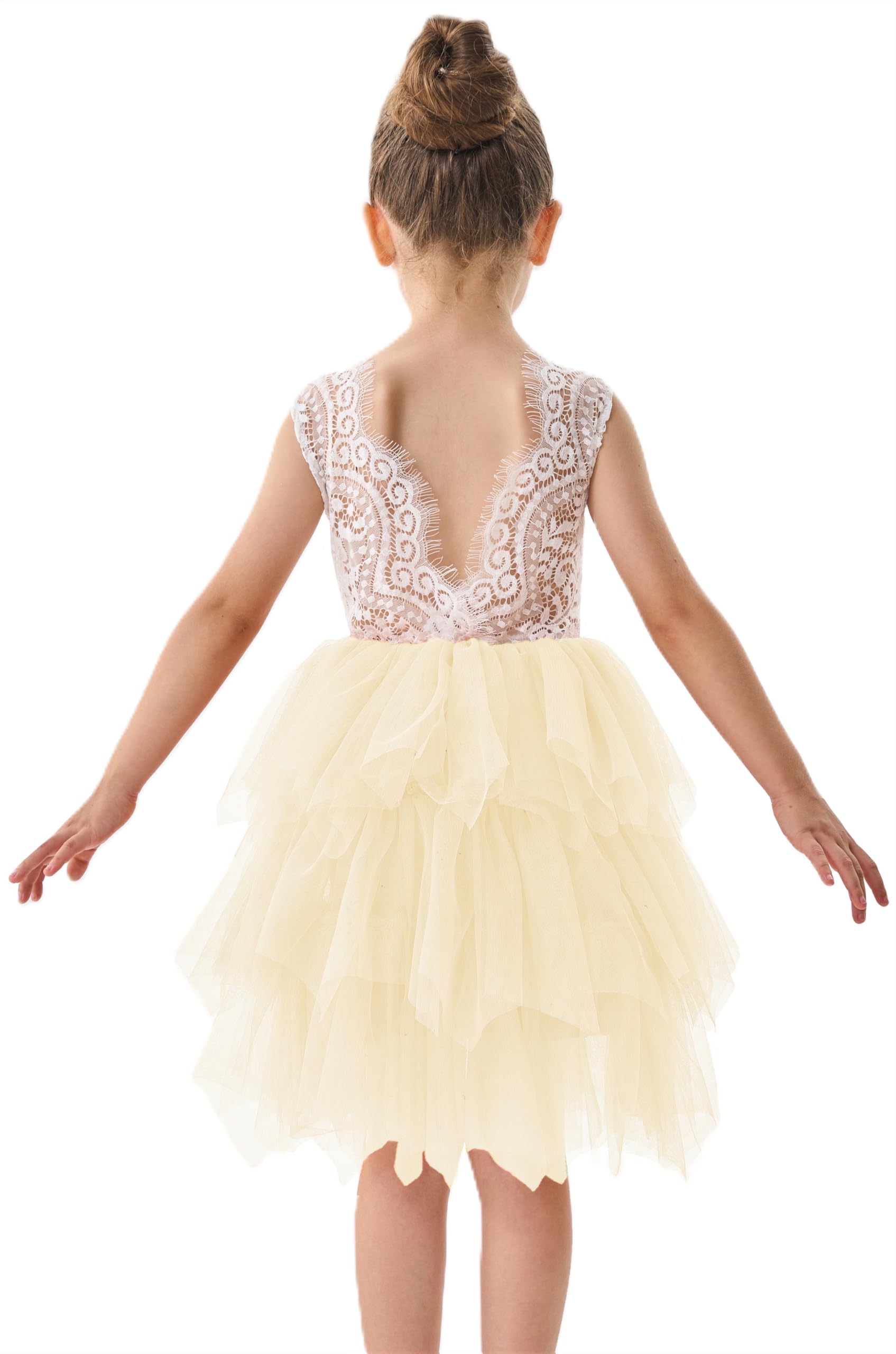 2Bunnies Girl Peony Lace Back A-Line Tiered Tutu Tulle Party Flower Girl Dress