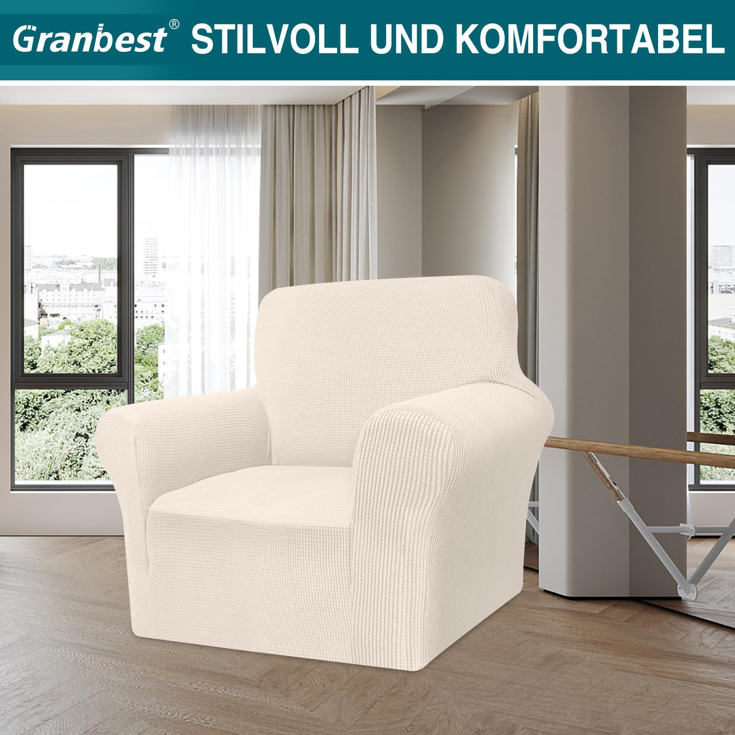 Granbest Copridivano ad alta elasticità, moderno copridivano jacquard, elasticizzato, per soggiorno, protezione per cani, animali domestici (1 posto, beige chiaro)