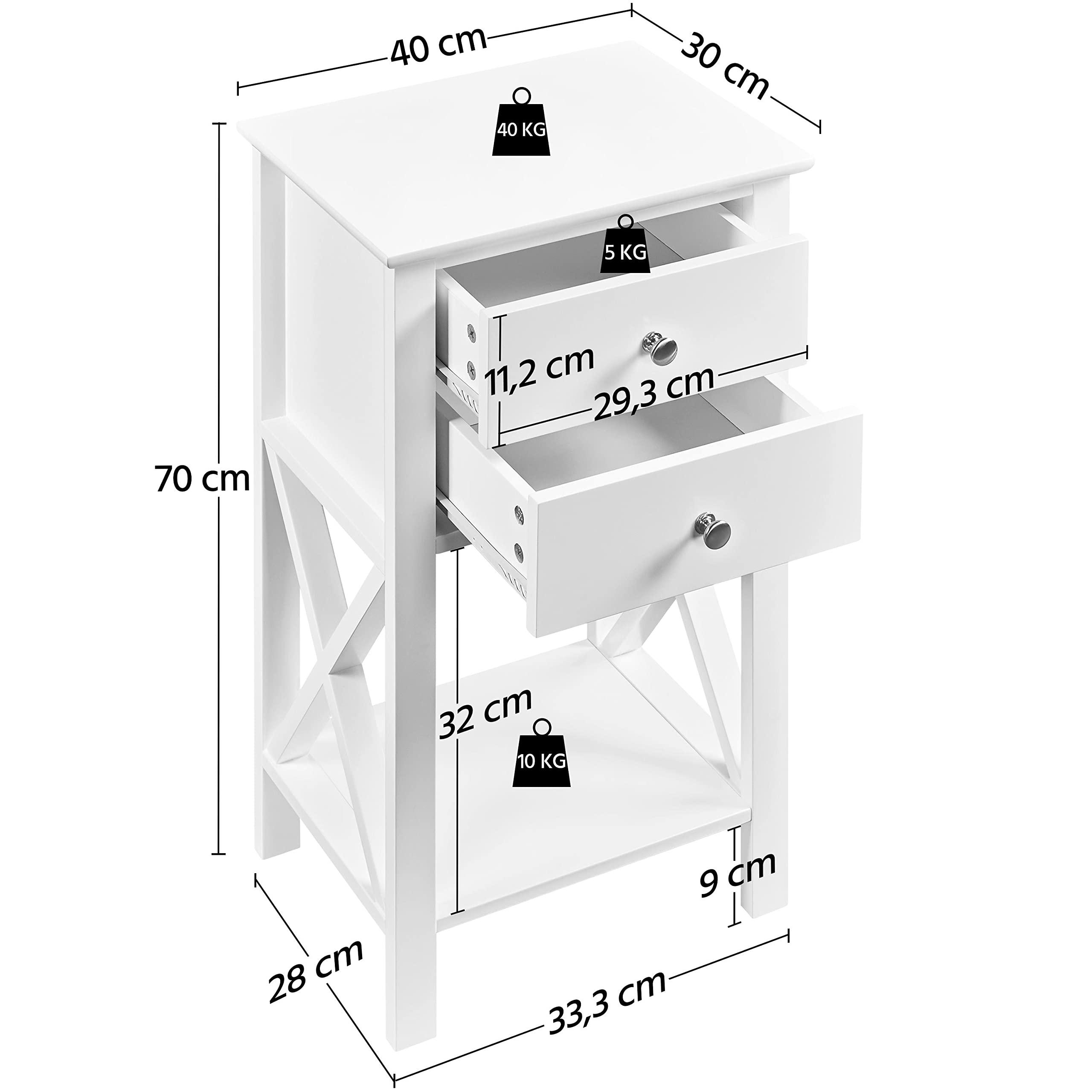 Yaheetech Nachtkastje, wit, set van 2, nachtkastje, nachtkastje van MDF, 3 niveaus bijzettafel met 2 legplanken en lade, moderne telefoontafel, gangtafel, salontafel voor woonkamer, slaapkamer Yaheetech Nachtkastje, wit, set van 2, nachtkastje, nachtkastje van MDF, 3 niveaus bijzettafel met 2 legplanken en lade, moderne telefoontafel, gangtafel, salontafel voor woonkamer, slaapkamer