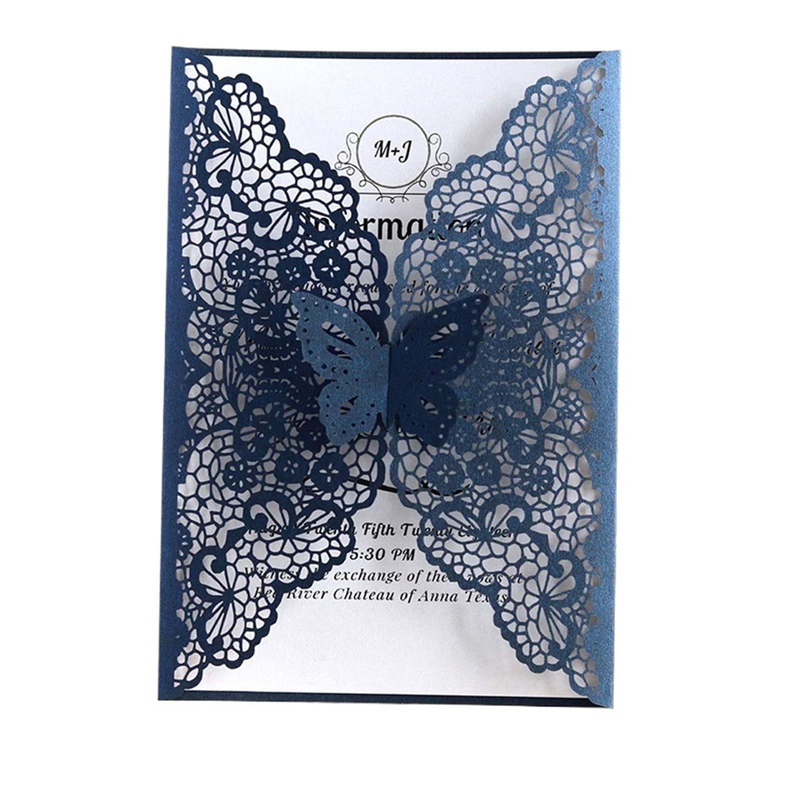 Invitaciones Boda De Tarjetas Invitación Boda Cumpleaños Personalizado Compromiso Decoración Suministros For Fiestas Universal(50 Blue 2 Covers)