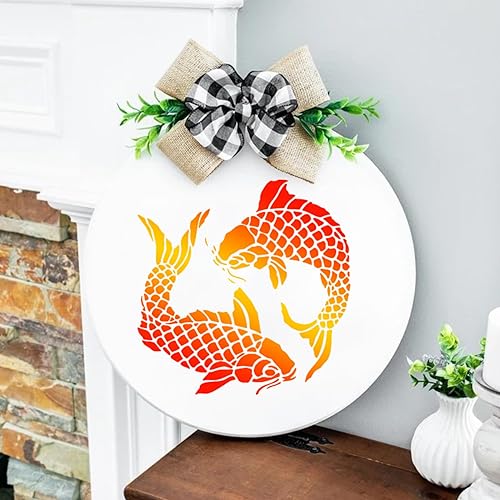 Miniatura 2 de Plantilla de plantillas de peces Koi, plantillas reutilizables de algas marinas para pintar sobre paredes de lona de madera, decoración de piso,