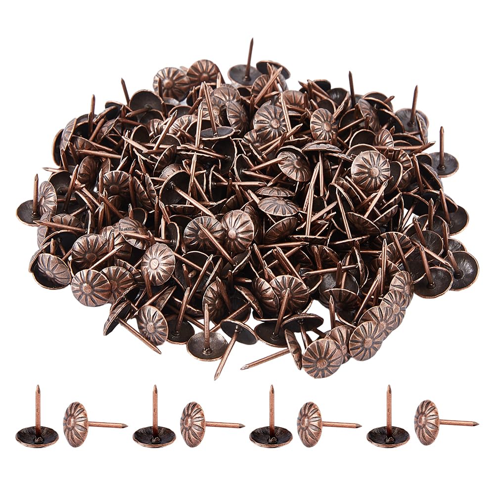 SUPERFINDINGS 400Pcs Upholstery Tacks Round Flower Vintage Upholstery Nails Red Copper Upholstery Decorative Tacks Sofa Foam Nails for Chair Bed Furniture Decoration