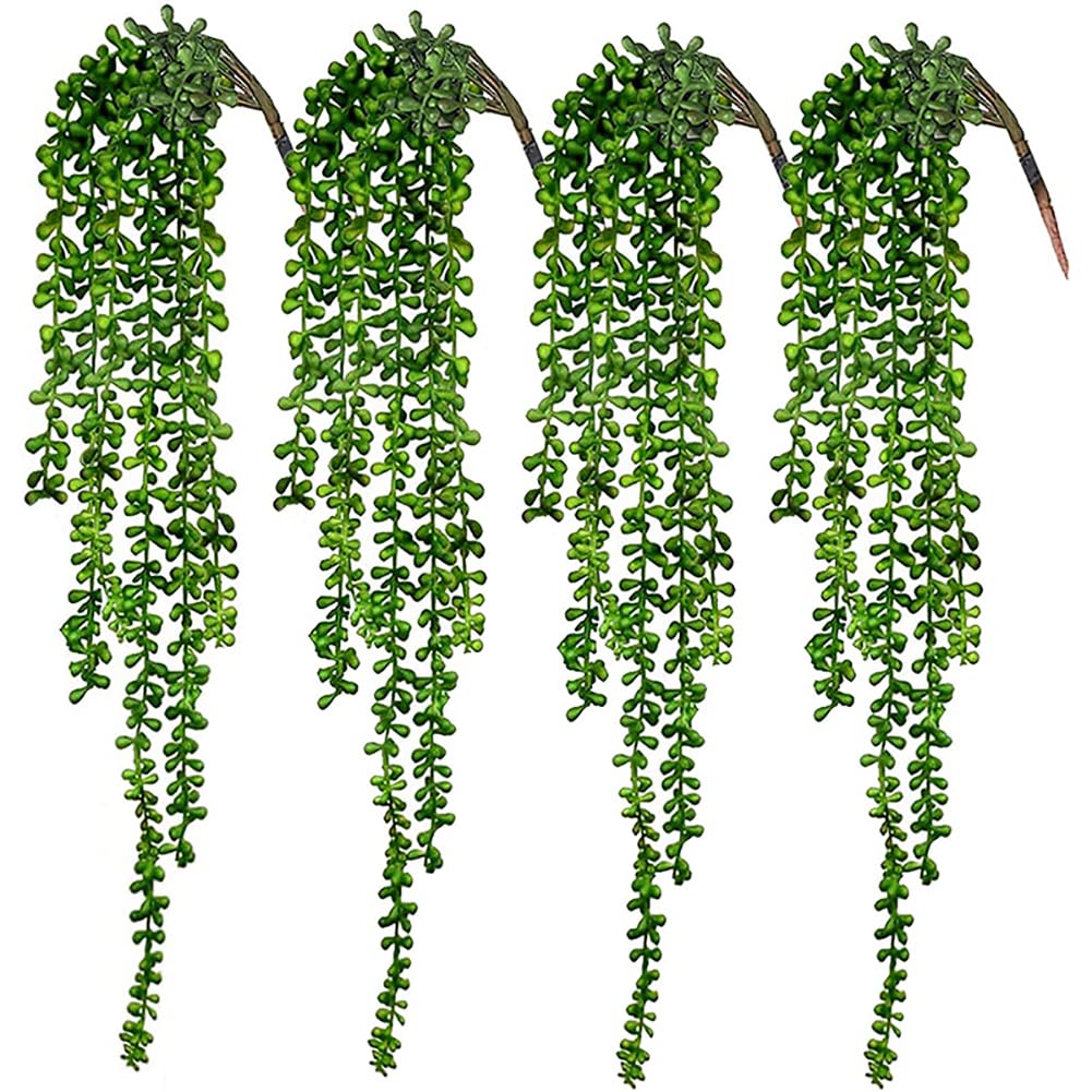 Eforcase 4PCS Artificial Hanging Plants Fake String of Pearls Plant Artificial Hanging Succulents Plants Decoration for Outdoor Home Wedding Birthday Party Photo Props Decor