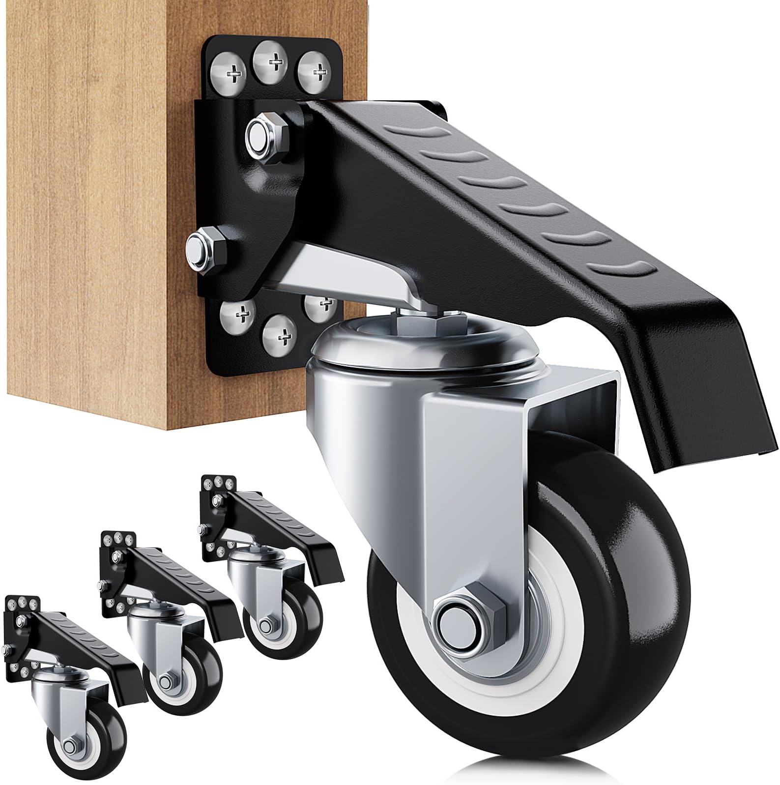 SOLEJAZZ Workbench Caster kit 300KG Capacity 4 Heavy Duty Retractable Workbench Casters Wheels All Steel Construction Urethane, Bonus Install Template, 4 Pack