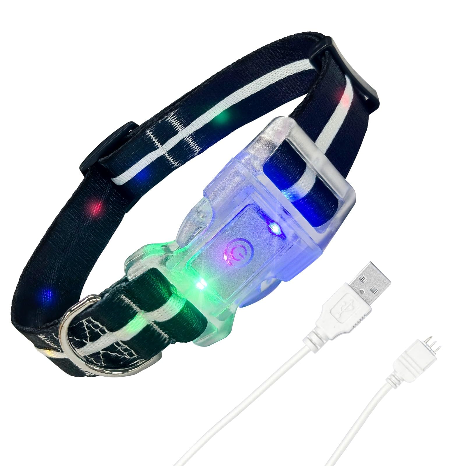 DBDD Light Up Dog Collar, USB Rechargeable Flashing LED Dog Collar, Adjustable Comfortable Glow in The Dark Puppy Collars, Safe Dog Collar Light for Medium Large Dogs(L Size)