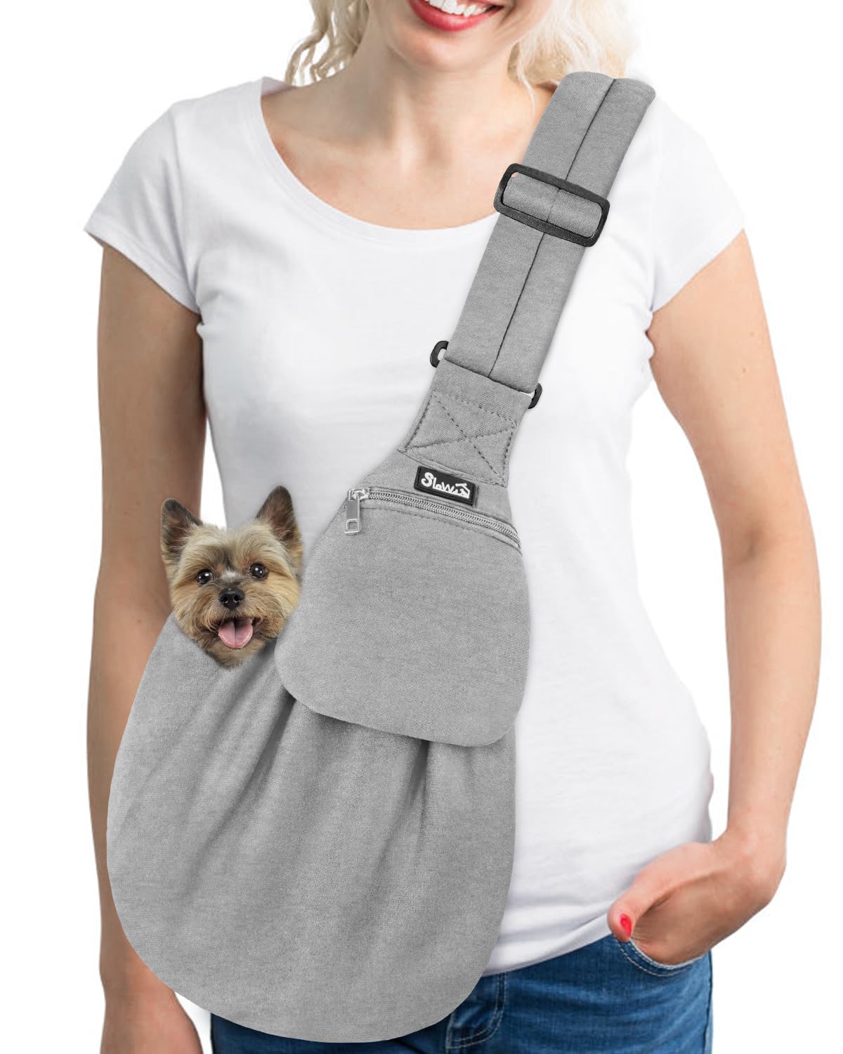 Lukovee Pet Sling, Hand Free Dog Sling Carrier Adjustable Padded Strap Tote Bag, Shoulder Bag with Safety Belt & Front Pocket for Small Dog Cat Puppy