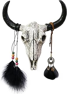 alikiki Western Bull Skull Wall Decoration - Native American 3D Resin Long Horn Faux Cow/Steer/Buffalo Skull Wall Hanging for Home Office Hotel Wall Art Wall Ornament