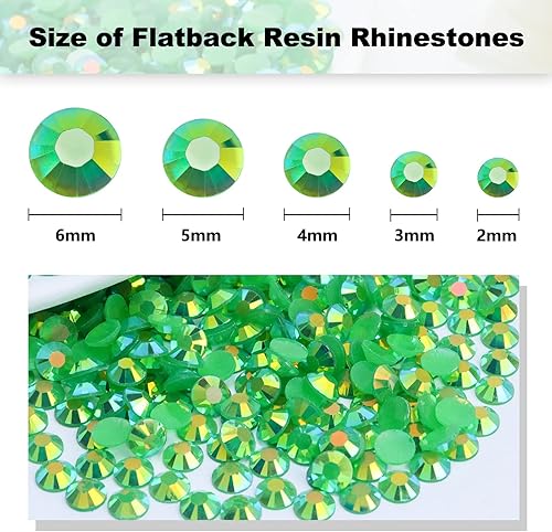 Miniatura 3 de 3000 diamantes de imitación de resina de 0.079 pulgadas, diamantes de imitación de resina de gelatina de color verde AB para tazas, botellas, vasos,