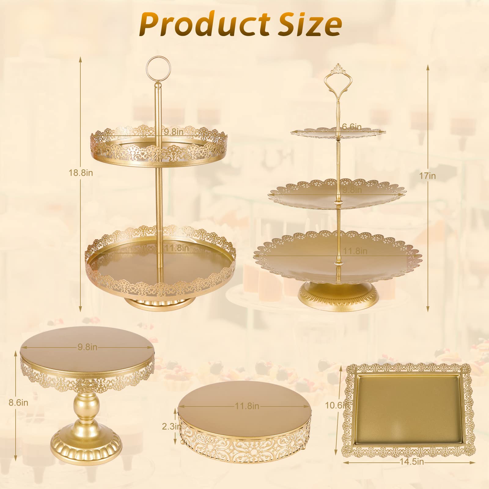 Juego de 6 soportes para tartas, soporte de metal para tartas, soportes de postre, caramelos, frutas, mesa de postre, juego de exhibición de pedestal para cupcakes, soporte de exhibición para