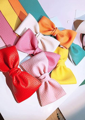 Miniatura 8 de Hojas de piel sintética de color liso, tela de cuero con textura de lichi, perfectas para manualidades, proyectos hechos a mano, lazos para el