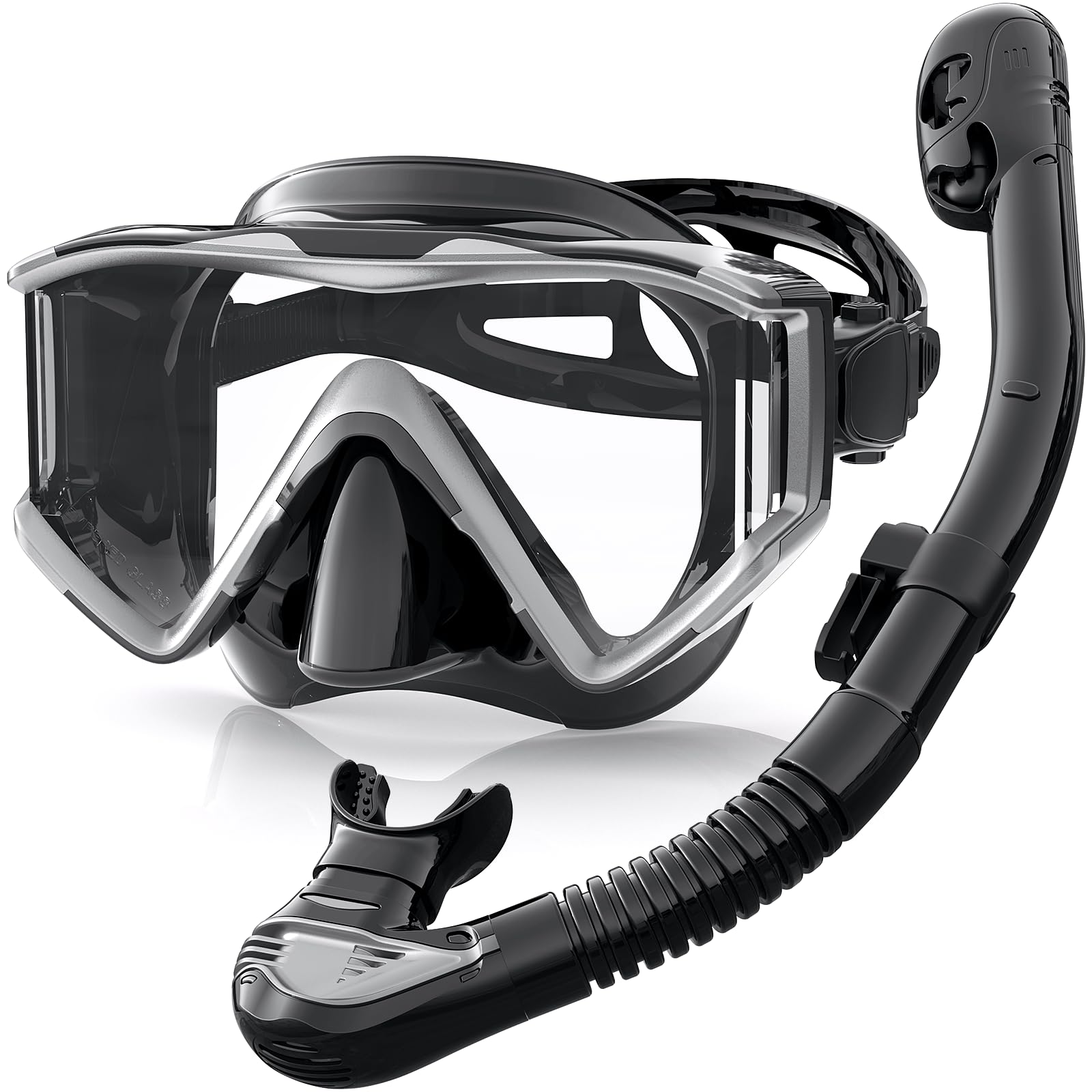 Schnorchelset Erwachsene, Taucherbrille mit Schnorchel, 3-Fenster-Schnorchelmaske Anti-Fog Anti-Leck, Professional Adult Snorkeling Set für Schnorcheln, Schwimmen und Tauchen