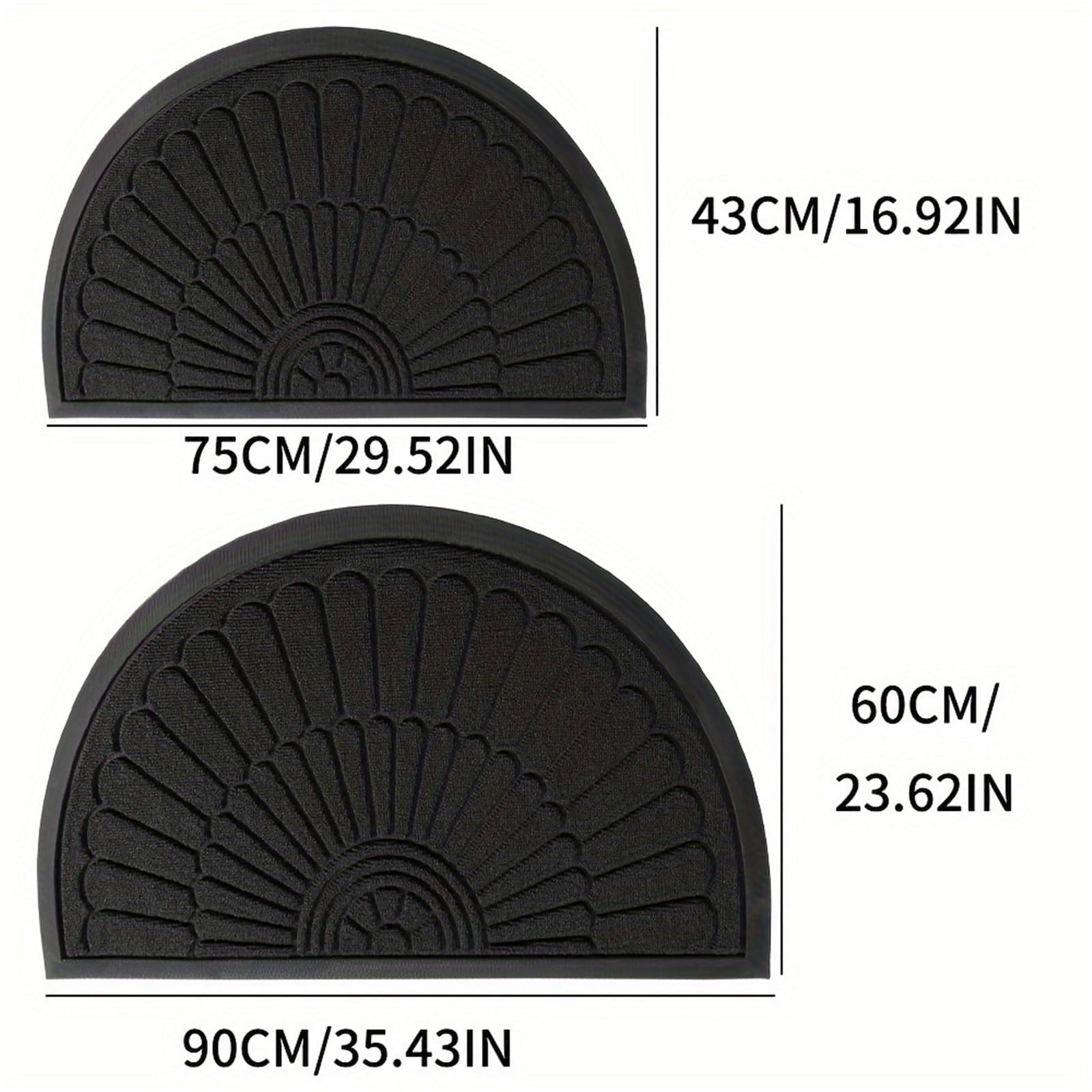 Paillasson Demi Lune Paillasson d'entrée extérieur et intérieur, 1 pièce, Semi-Circulaire en Caoutchouc Durable, antidérapant(Dark Gray,60 90cm)