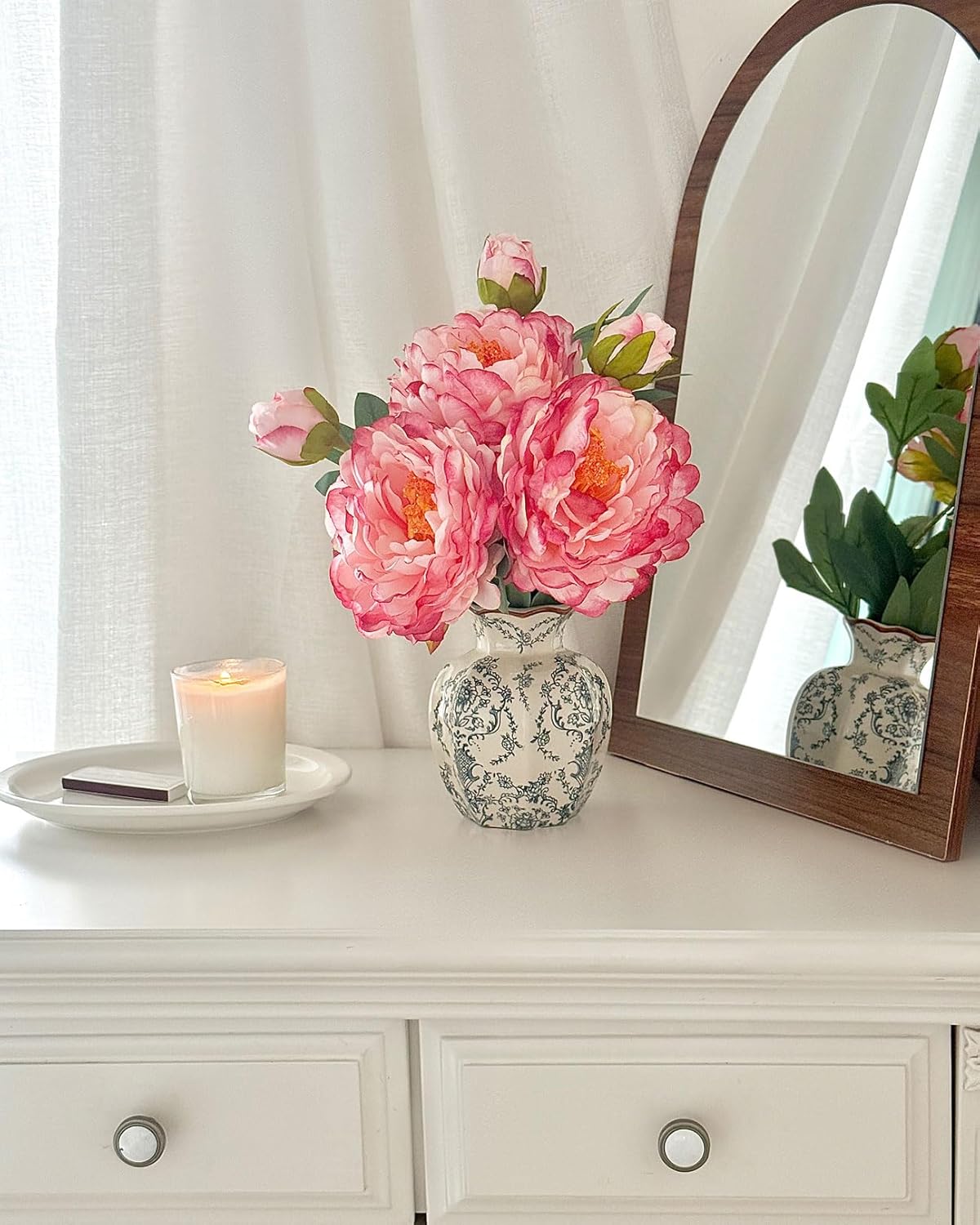 Vintage Chinoiserie Ceramic Vase, Porcelain Decorative Flower Vase for Centerpiece Living Room Table Shelf, Retro Country Decor - Image 2