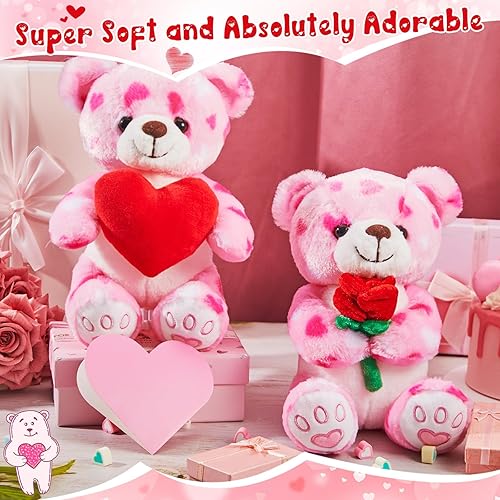 Miniatura 4 de Shappy 4 piezas de oso de peluche para el día de San Valentín, oso suave de peluche con corazón Kawaii rosa para niños y niñas, regalo del día de