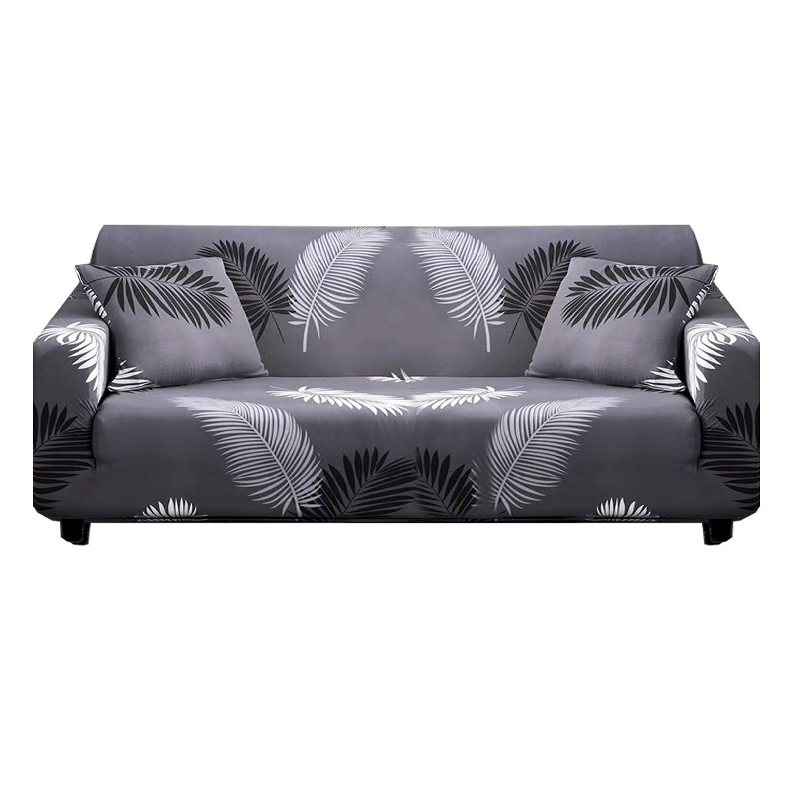 Bikuer Printed Sofa Cover 4 Seat Stretch Couch Cover Sofa Slipcovers for Cushion Couch with 2 Free Pillow Cover (Feather)