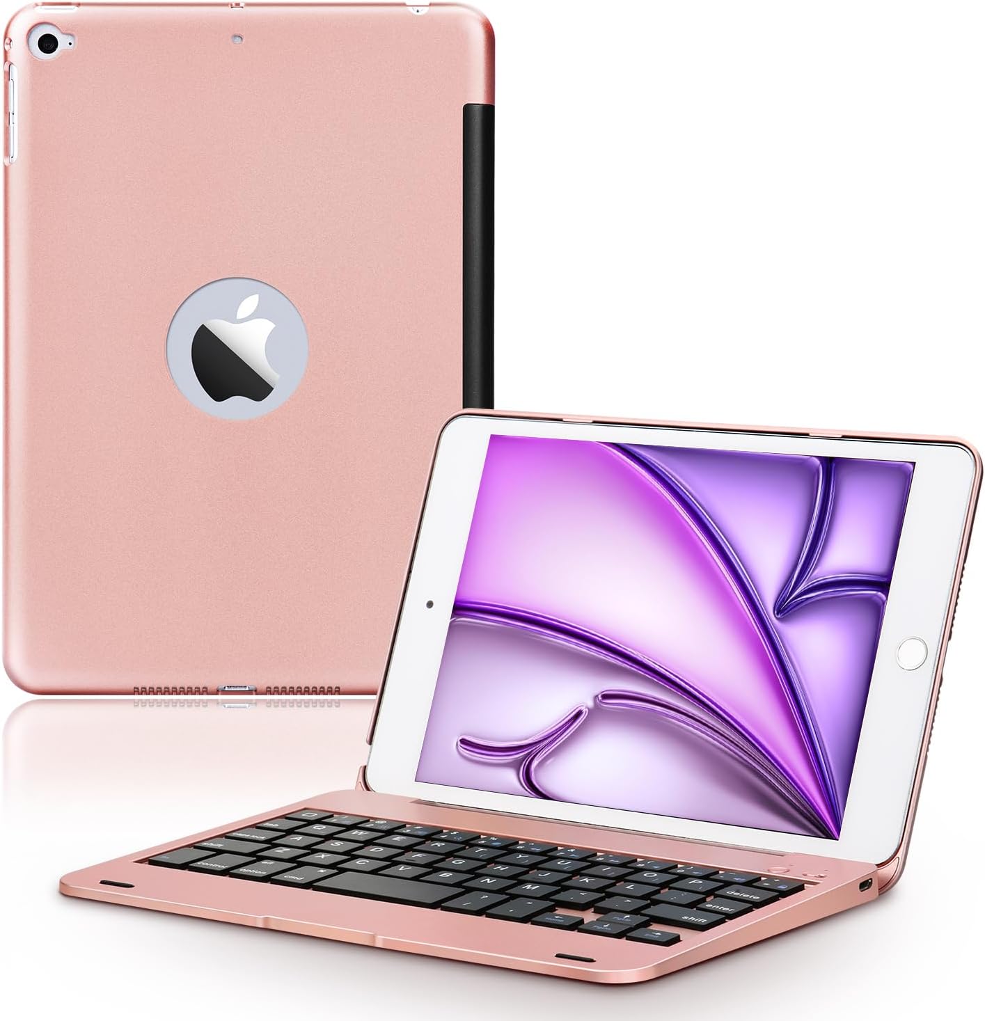 ONHI Ultra-Slim Wireless Keyboard Case for iPad mini 4 / Mini 5, Durable Plastic Alloy Shell, Smart Folio Case with Auto Sleep/Wake Function, Silent Typing Experience (iPad mini 4/5 Rose Gold)