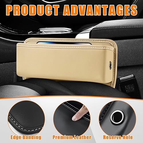 Miniatura 9 de Ziciner Organizador de espacio para asiento de automóvil, caja de almacenamiento de cuero de alta calidad, relleno de espacio ajustable para asiento