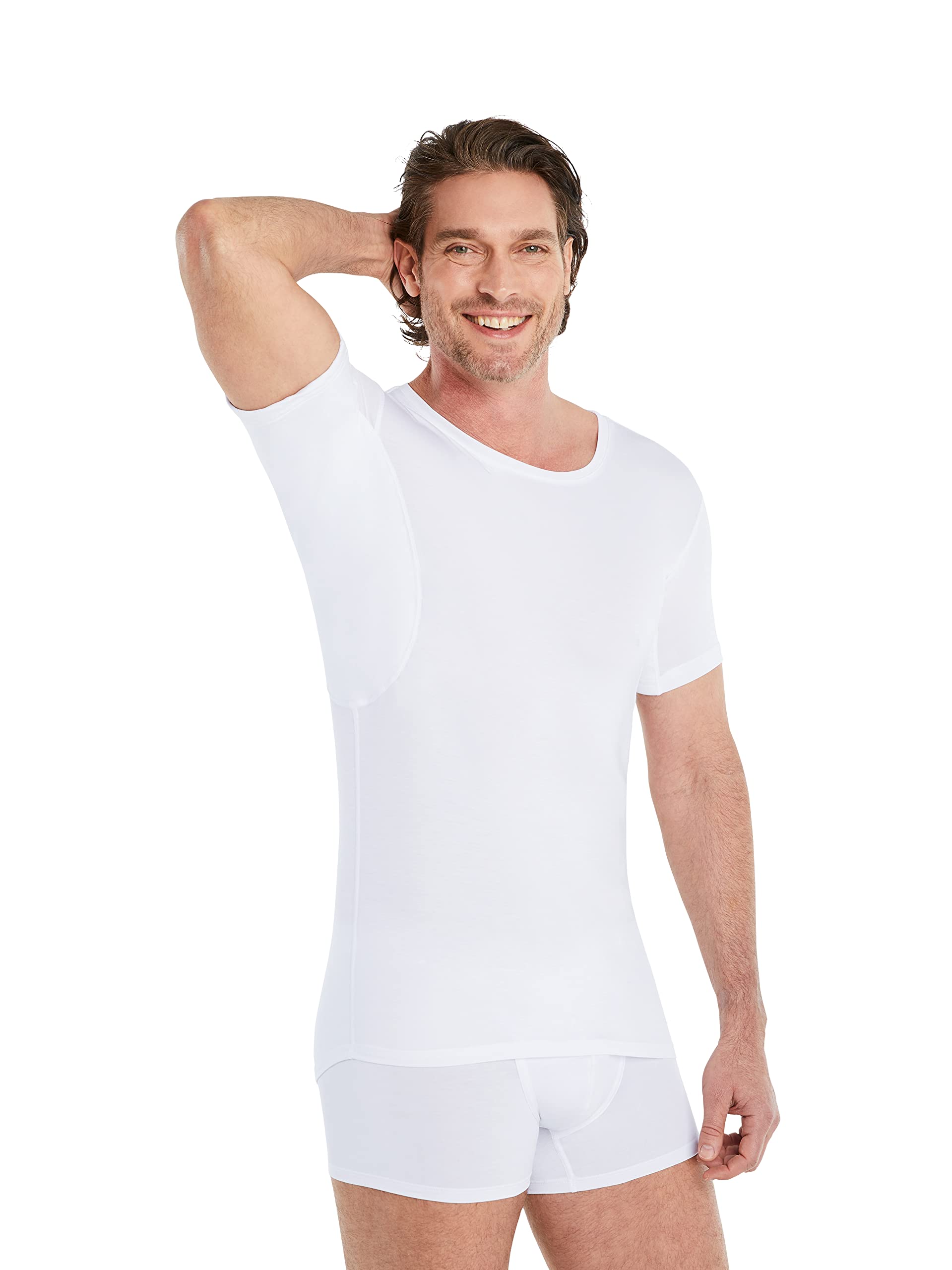 Finn Men's White Anti-Sweat Shirt For With Round Neck And Integrated Armpit Pads To Prevent Excessive Sweating - Undershirt With Red Protection Against Sweat Stains And Sweat Odor Xxl