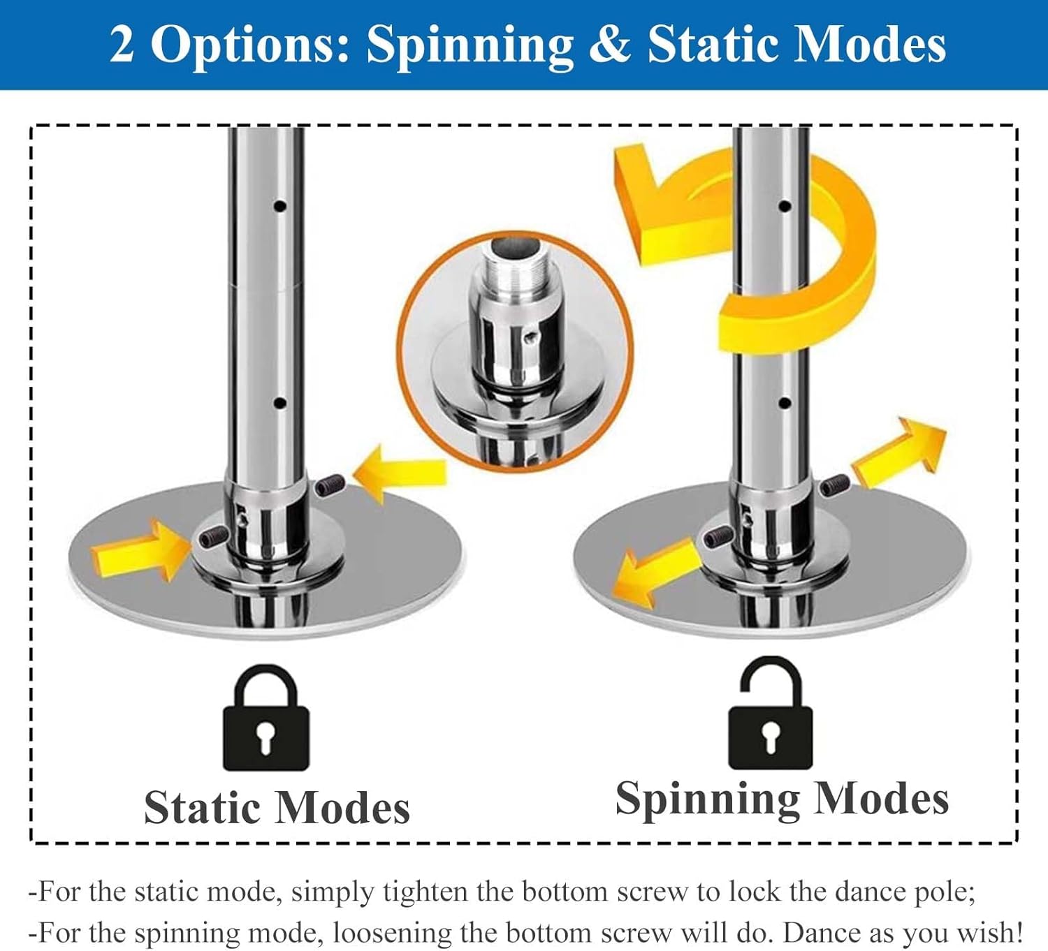 Dance Pole Portable Dancing Pole Ceiling Fixed Dance Pole, Professional Dancing Stripper Pole, Steel Workout Pole for Home/Party/Bar/Gym, Pole Dance Practice Rod ()