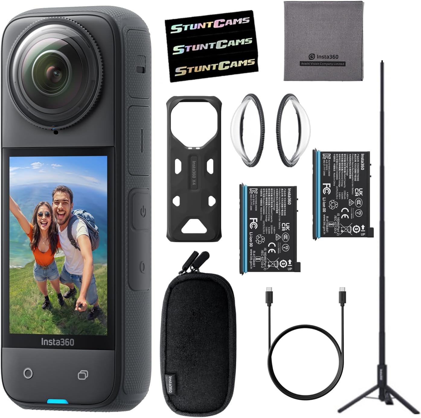 Insta360 X4 - Waterproof 8K 360 Action Helmet Camera with Extra Battery and Tripod Selfie Stick, 4K Wide-Angle Video, Invisible Selfie Stick Effect Lens Guards Sports, Content, Travel, Outdoor