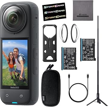 Insta360 X4 - Waterproof 8K 360 Action Helmet Camera with Extra Battery and Tripod Selfie Stick, 4K Wide-Angle Video, Invisible Selfie Stick Effect Lens Guards Sports, Content, Travel, Outdoor