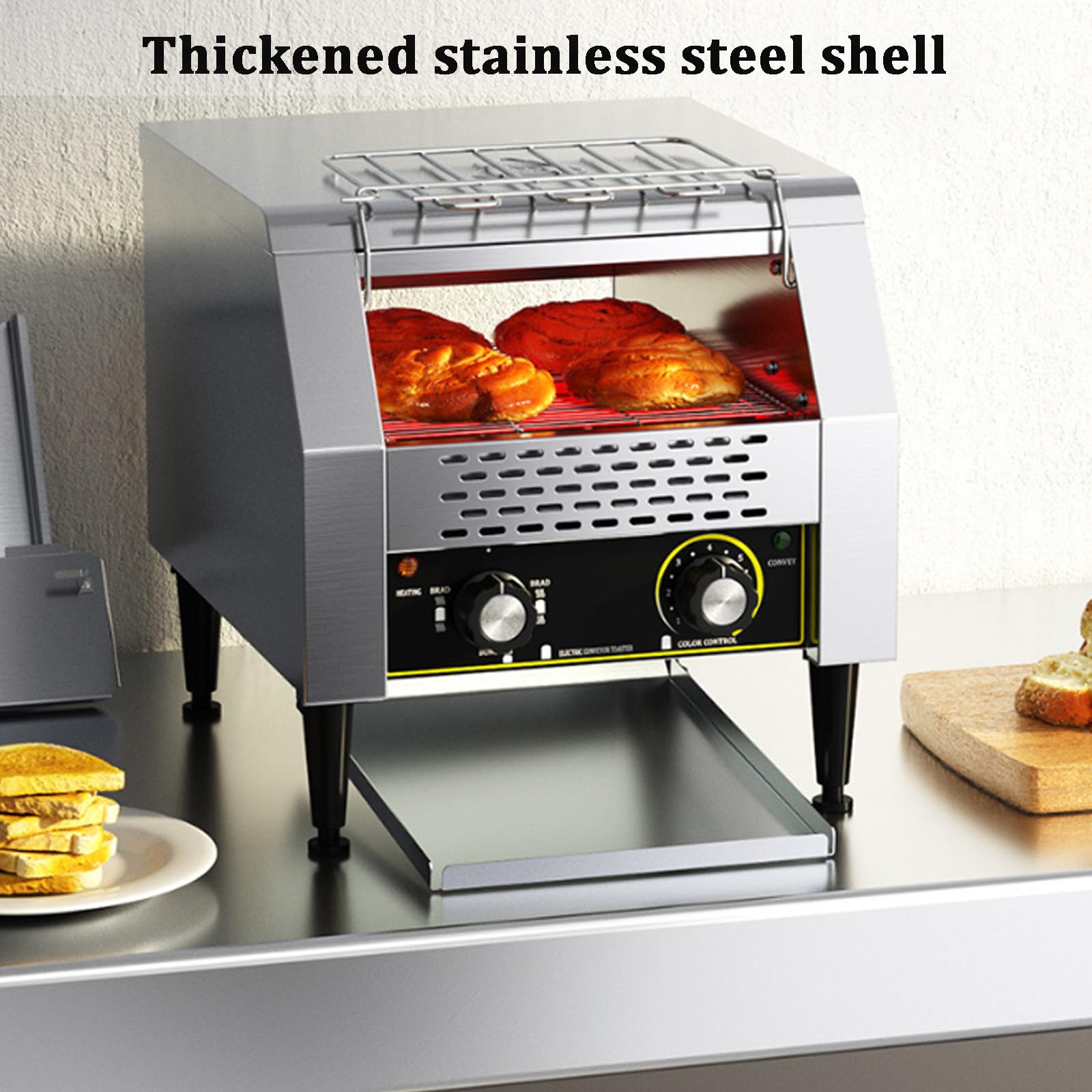 Tostapane Heavy Duty Industrial Conveyor Tostapane Forno Elettrico In Acciaio Inox Con Doppio Tubo Riscaldante Regolazioni A 7 Velocità Per Bagel, Croissant, Ristorante,Large